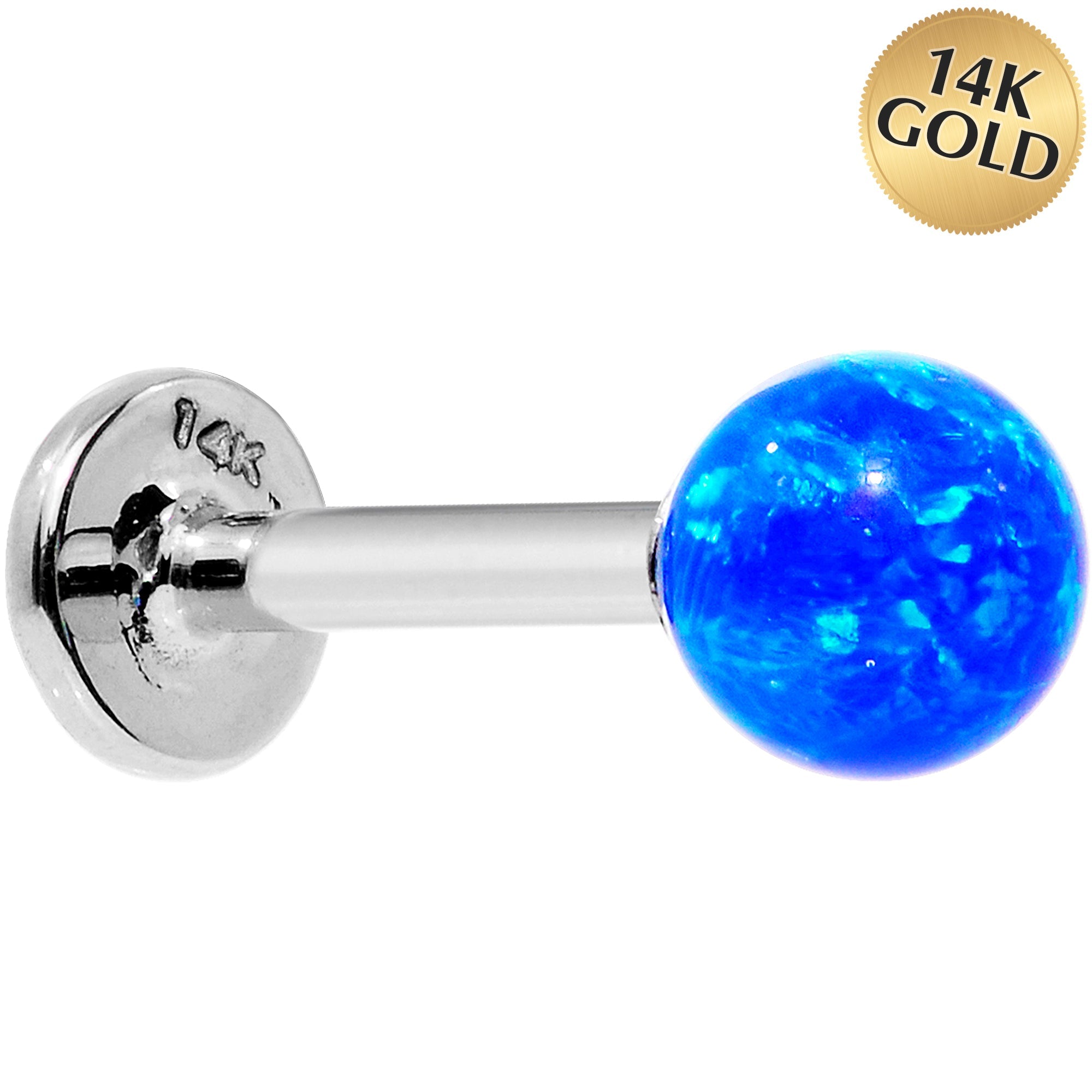 BodyCandy 14k White Gold 5mm Blue Synthetic Opal Labret Monroe 14G 5/16 — main product shot
