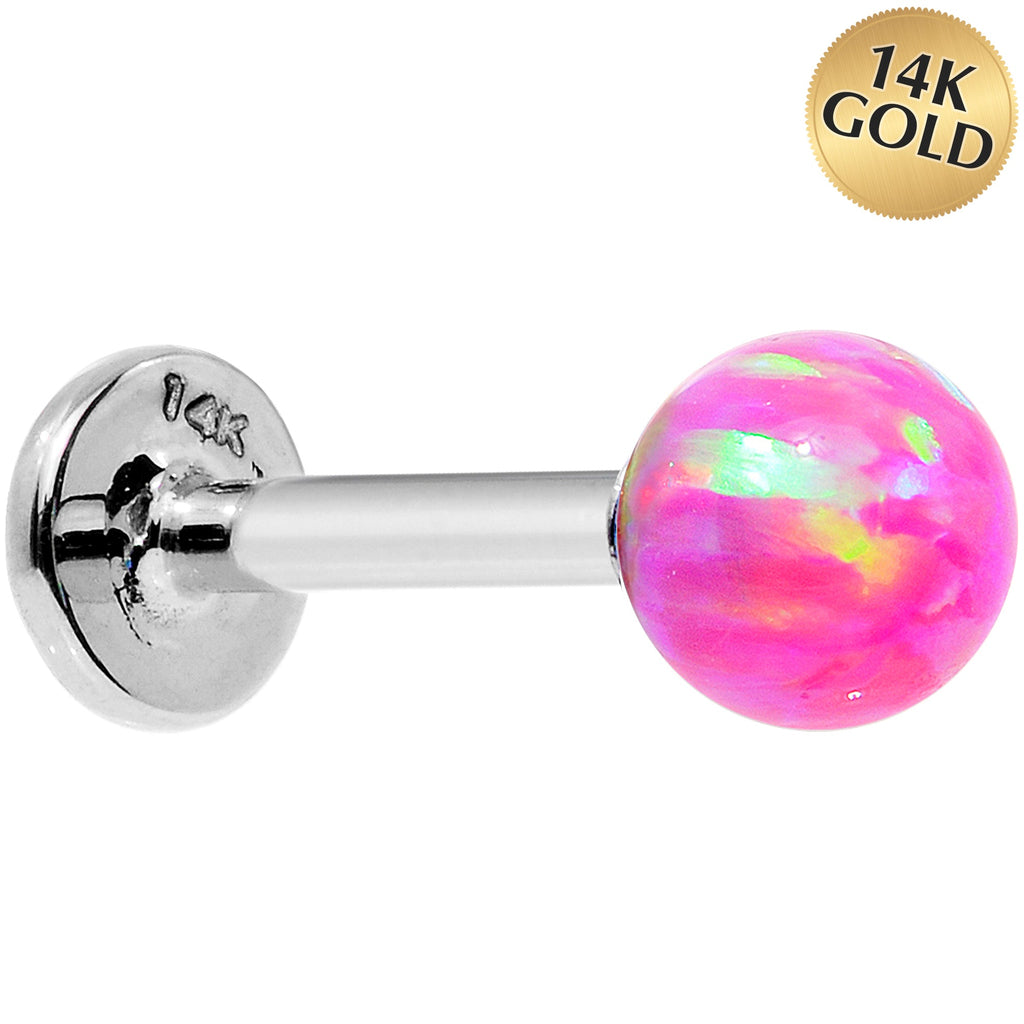 BodyCandy 14k White Gold 5mm Pink Synthetic Opal Labret Monroe 14G 5/16 — main product shot