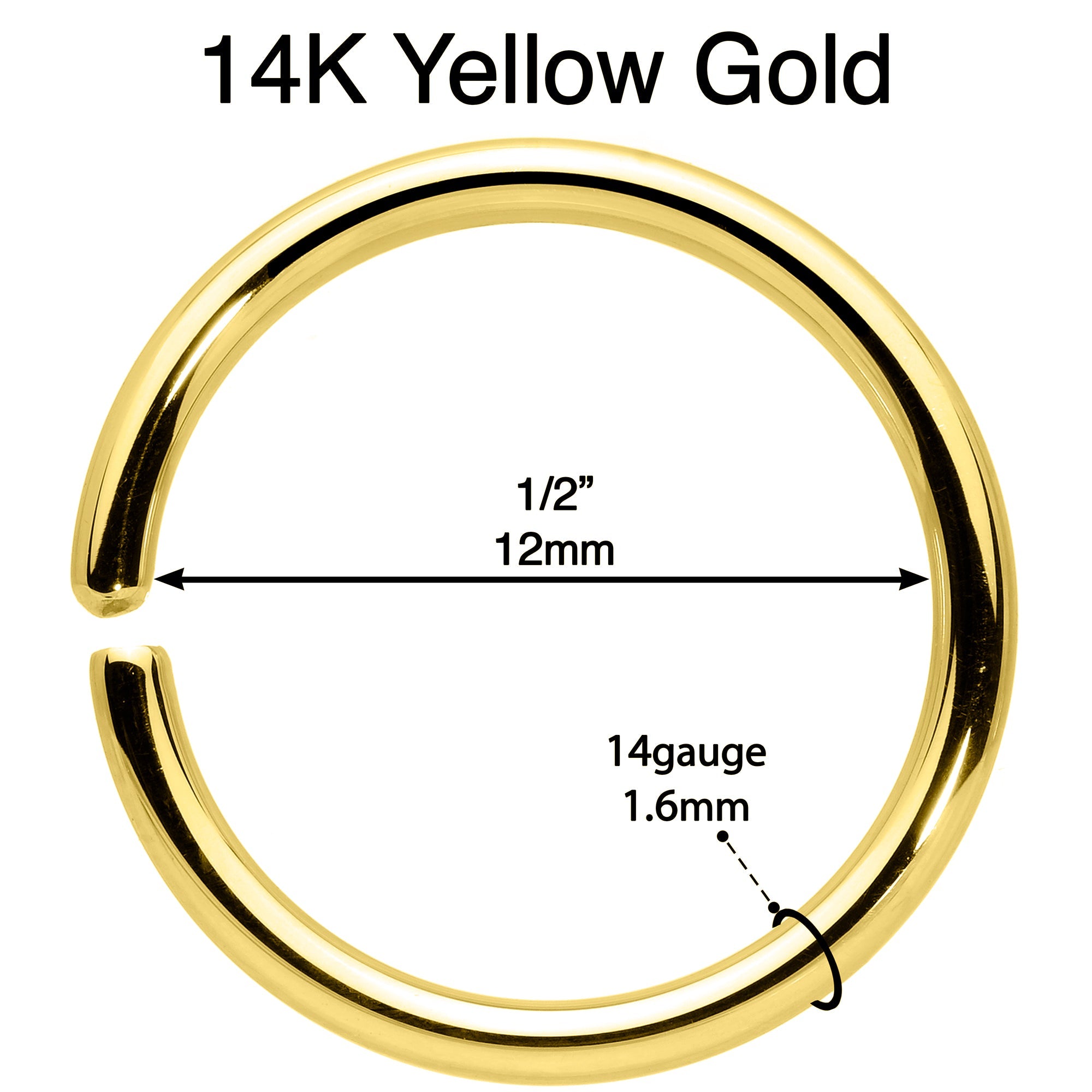 BodyCandy 14G 1/2 Handcrafted Solid 14k Yellow Gold Seamless Circular Ring — side view