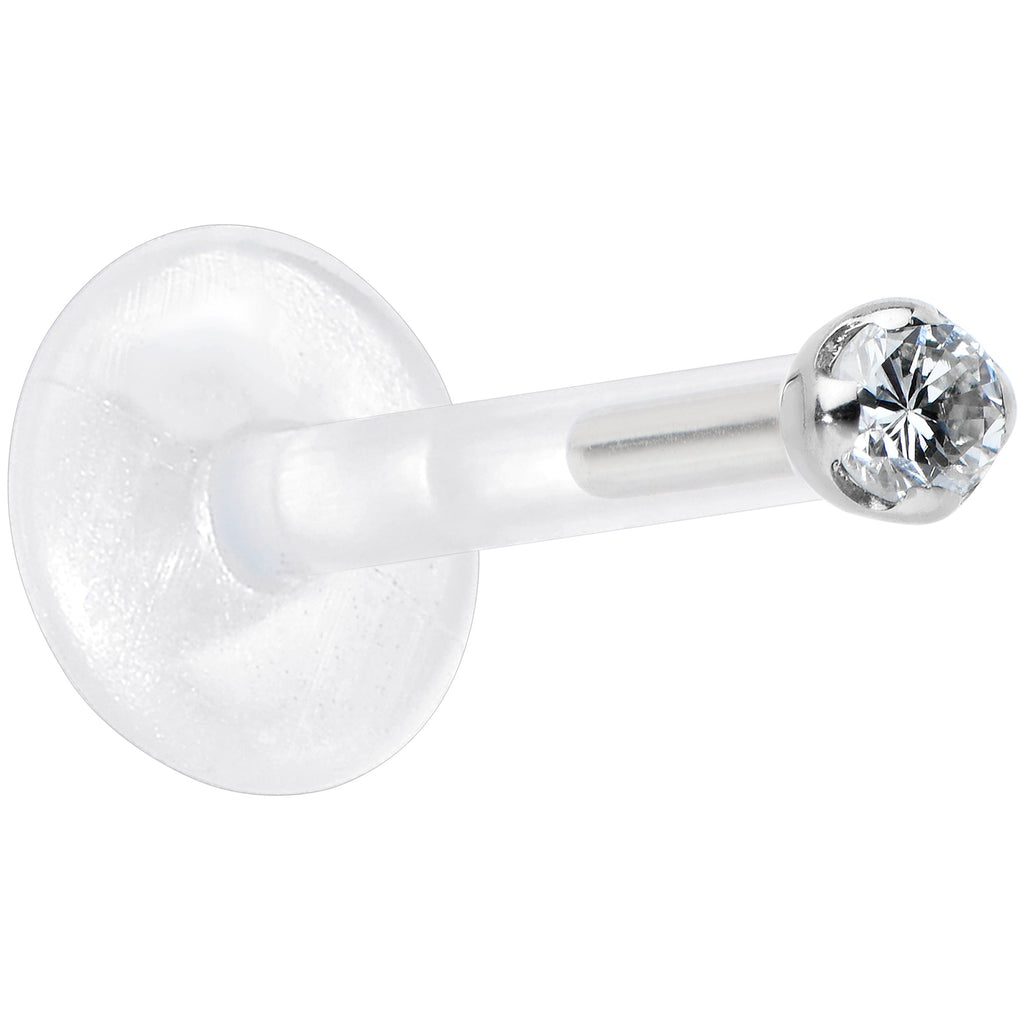 BodyCandy 16G Bioplast 14K White Gold 1.5mm Genuine Diamond Micro Labret — color detail
