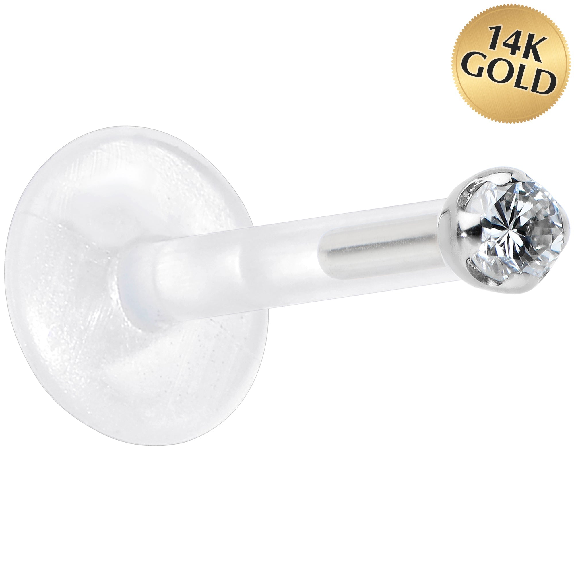 BodyCandy 16G Bioplast 14K White Gold 1.5mm Genuine Diamond Micro Labret — main product shot