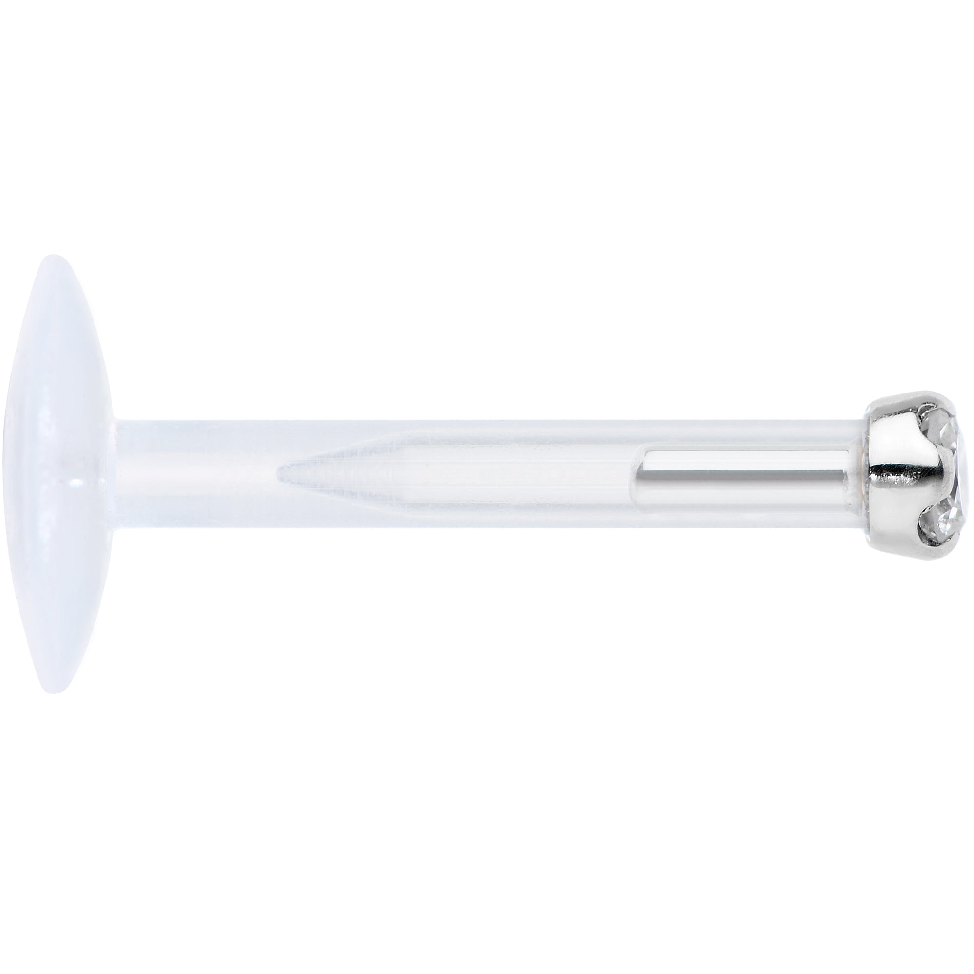 BodyCandy 16G Bioplast 14K White Gold 1.5mm Genuine Diamond Micro Labret — detail close-up