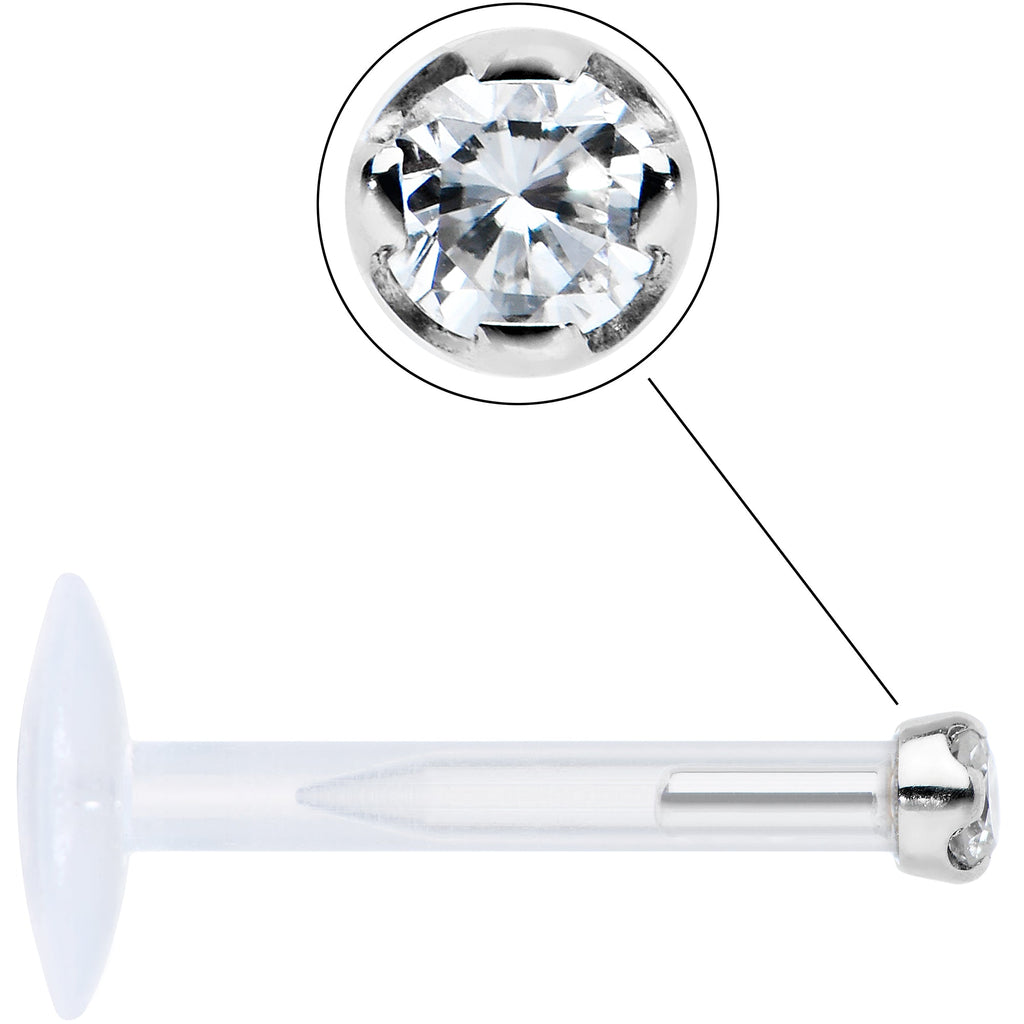 BodyCandy 16G Bioplast 14K White Gold 1.5mm Genuine Diamond Micro Labret — side view