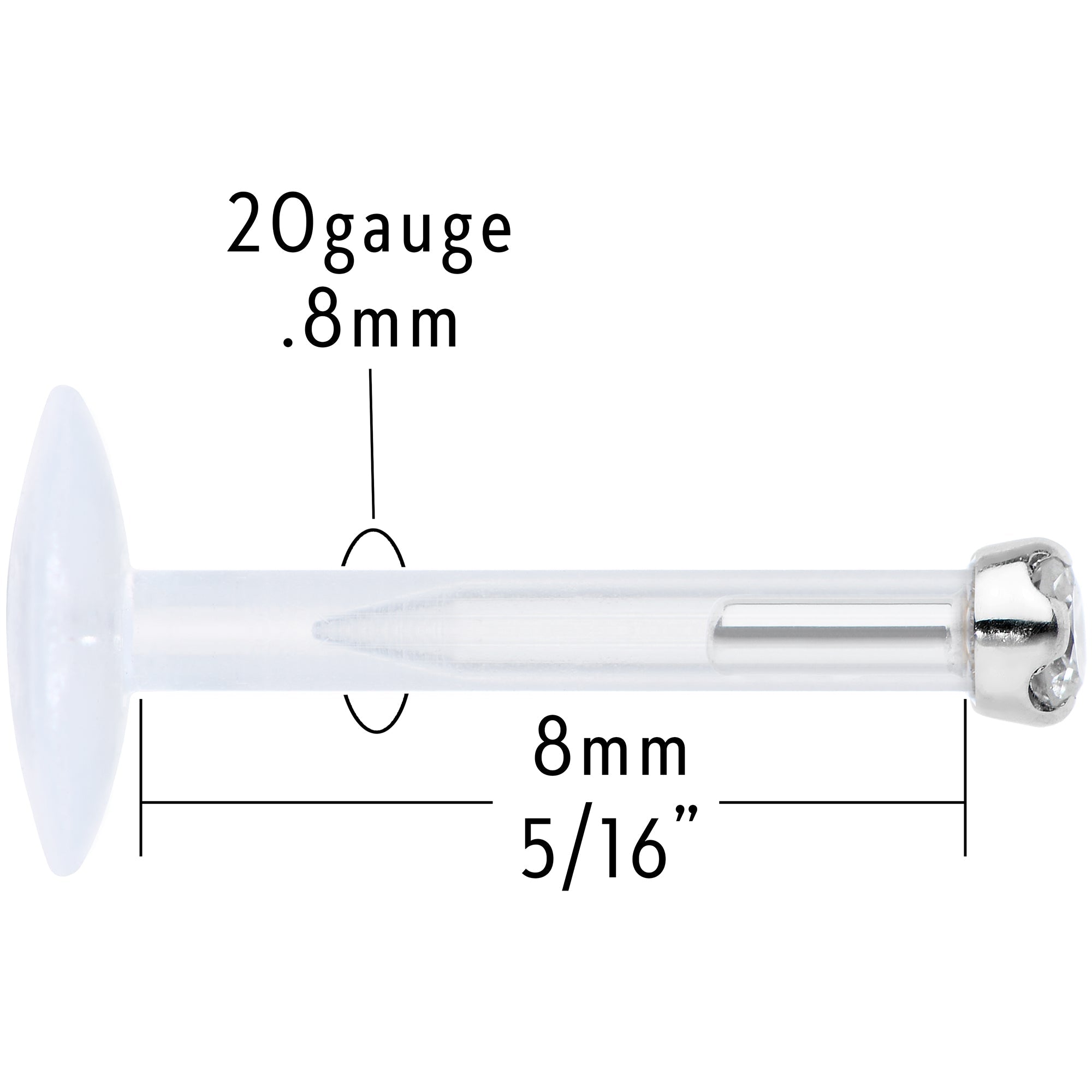 BodyCandy 16G Bioplast 14K White Gold 1.5mm Genuine Diamond Micro Labret — back view