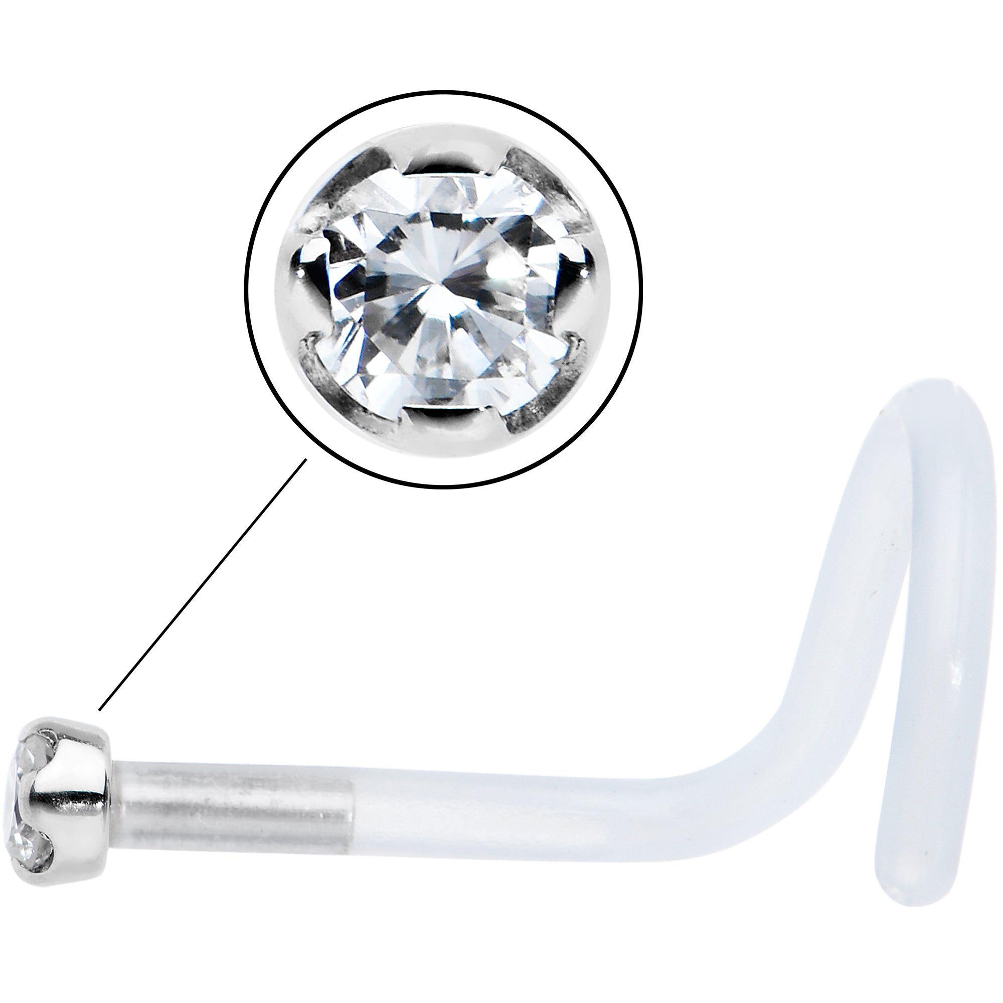 BodyCandy 18G 14K White Gold 1.5mm Genuine Diamond Bioplast Micro Nose Ring — side view