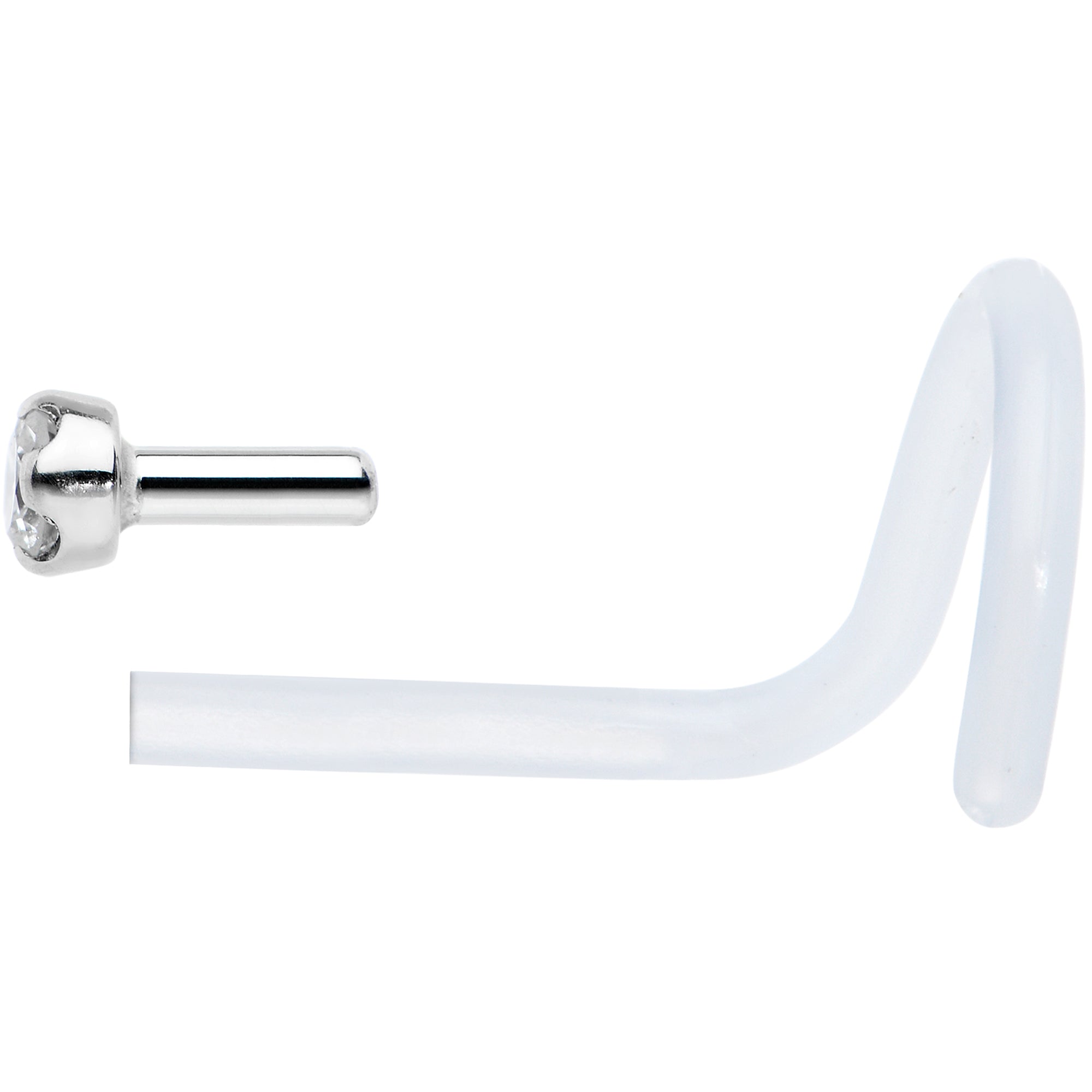BodyCandy 18G 14K White Gold 1.5mm Genuine Diamond Bioplast Micro Nose Ring — detail close-up