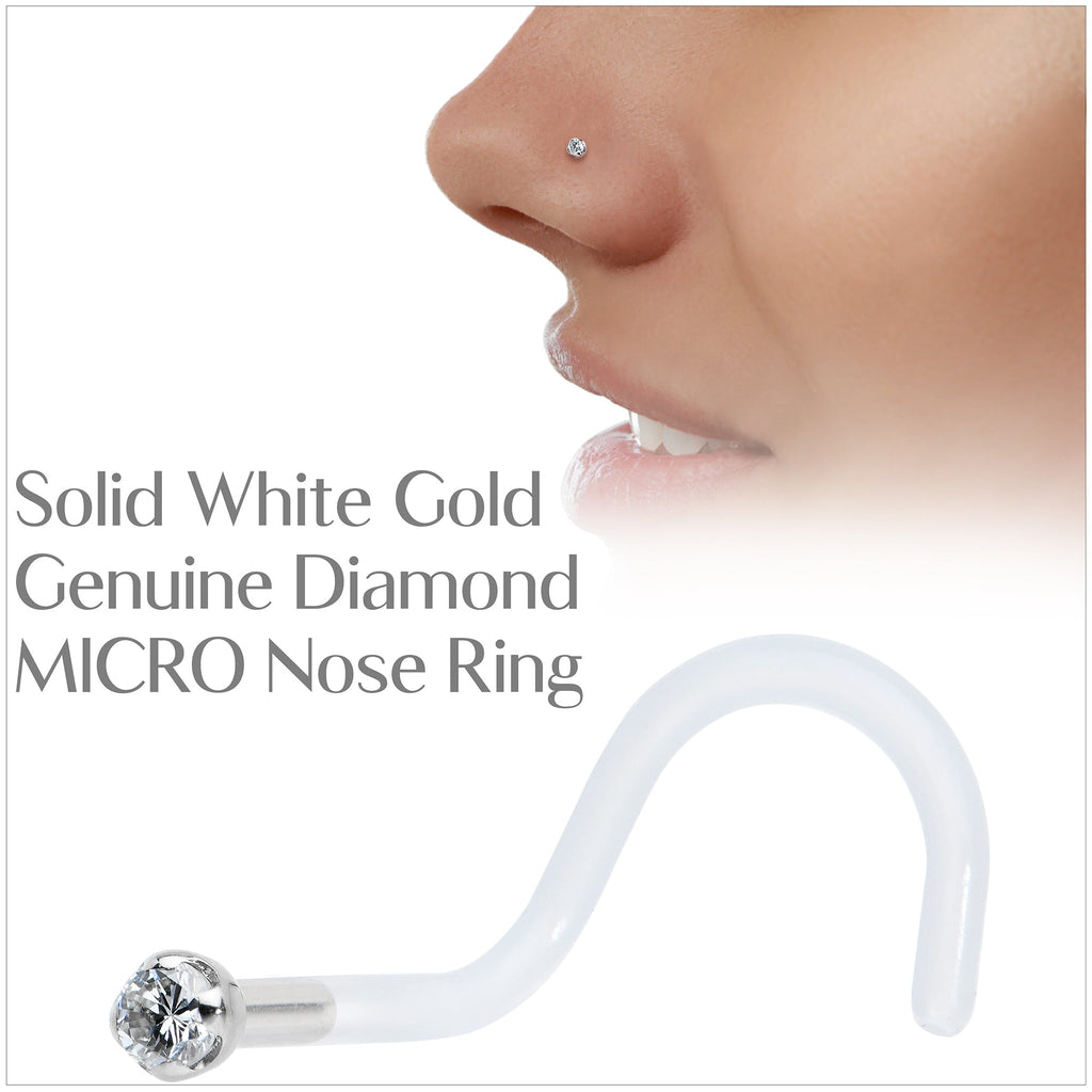 BodyCandy 18G 14K White Gold 1.5mm Genuine Diamond Bioplast Micro Nose Ring — back view