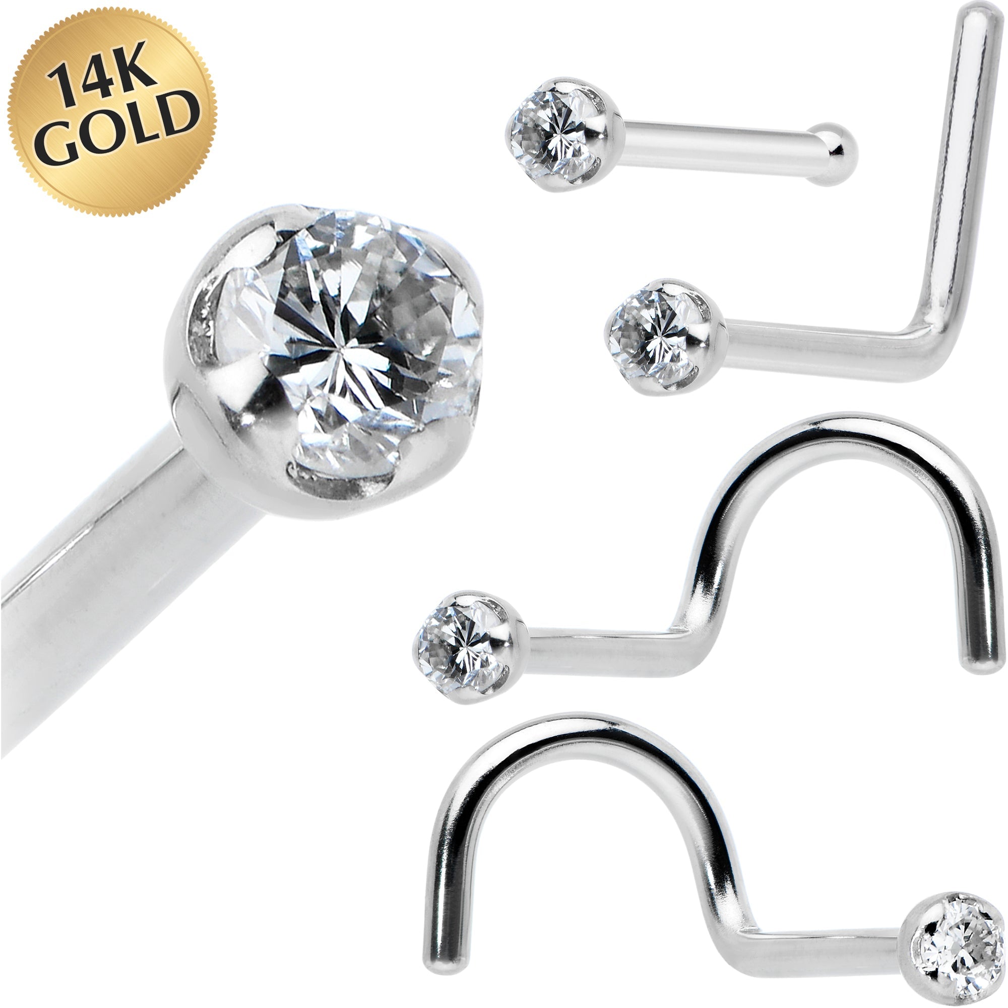 BodyCandy 14k Solid White Gold Genuine 1.5mm Diamond Micro Nose Ring — main product shot