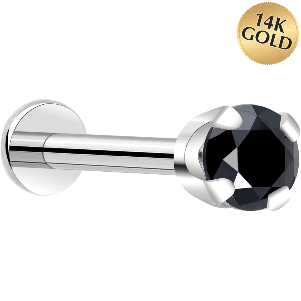 BodyCandy 14k White Gold Flat Back Earring with 3mm Cubic Zirconia Handmade — flat-lay composition