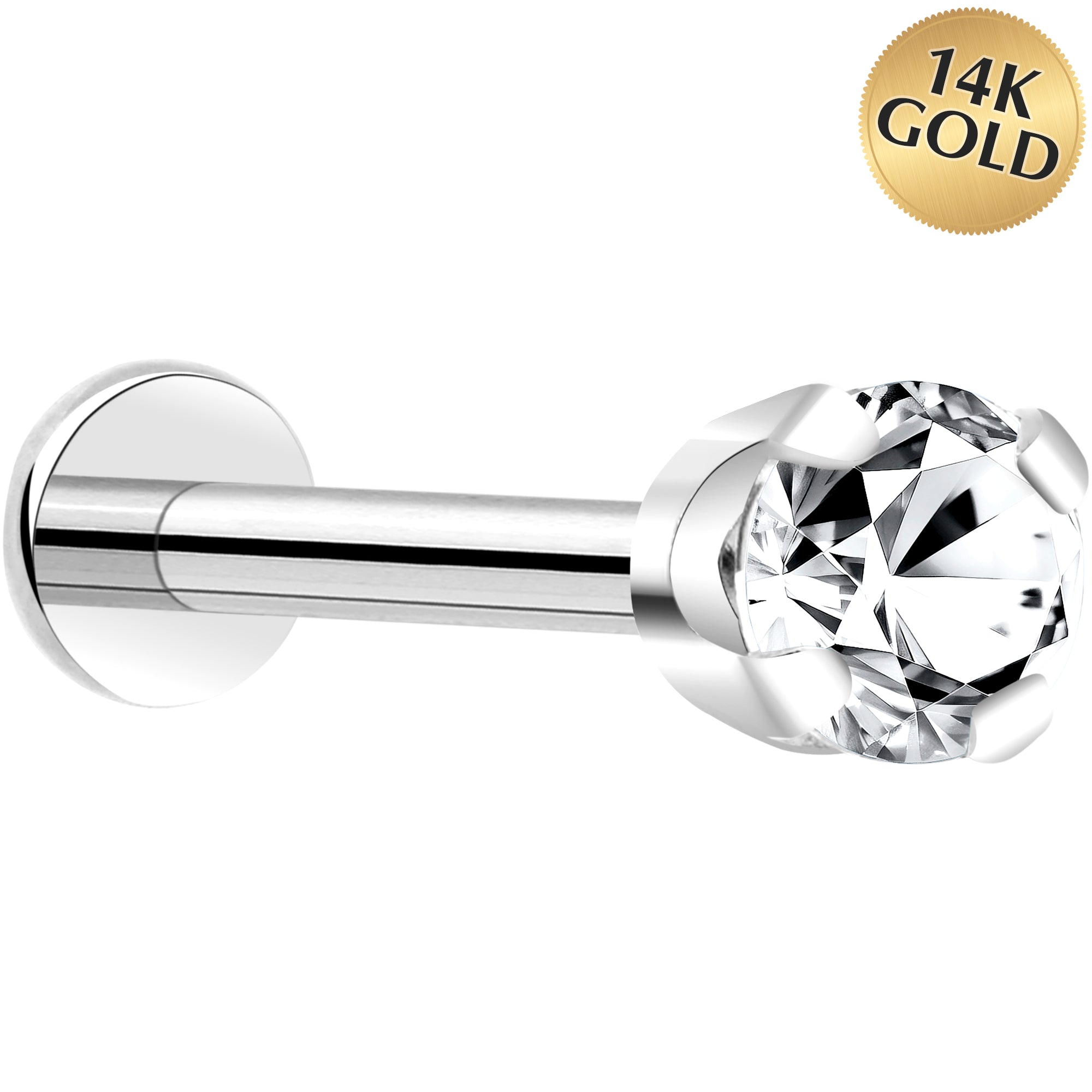 BodyCandy 14k White Gold Flat Back Earring with 3mm Cubic Zirconia Handmade — main product shot