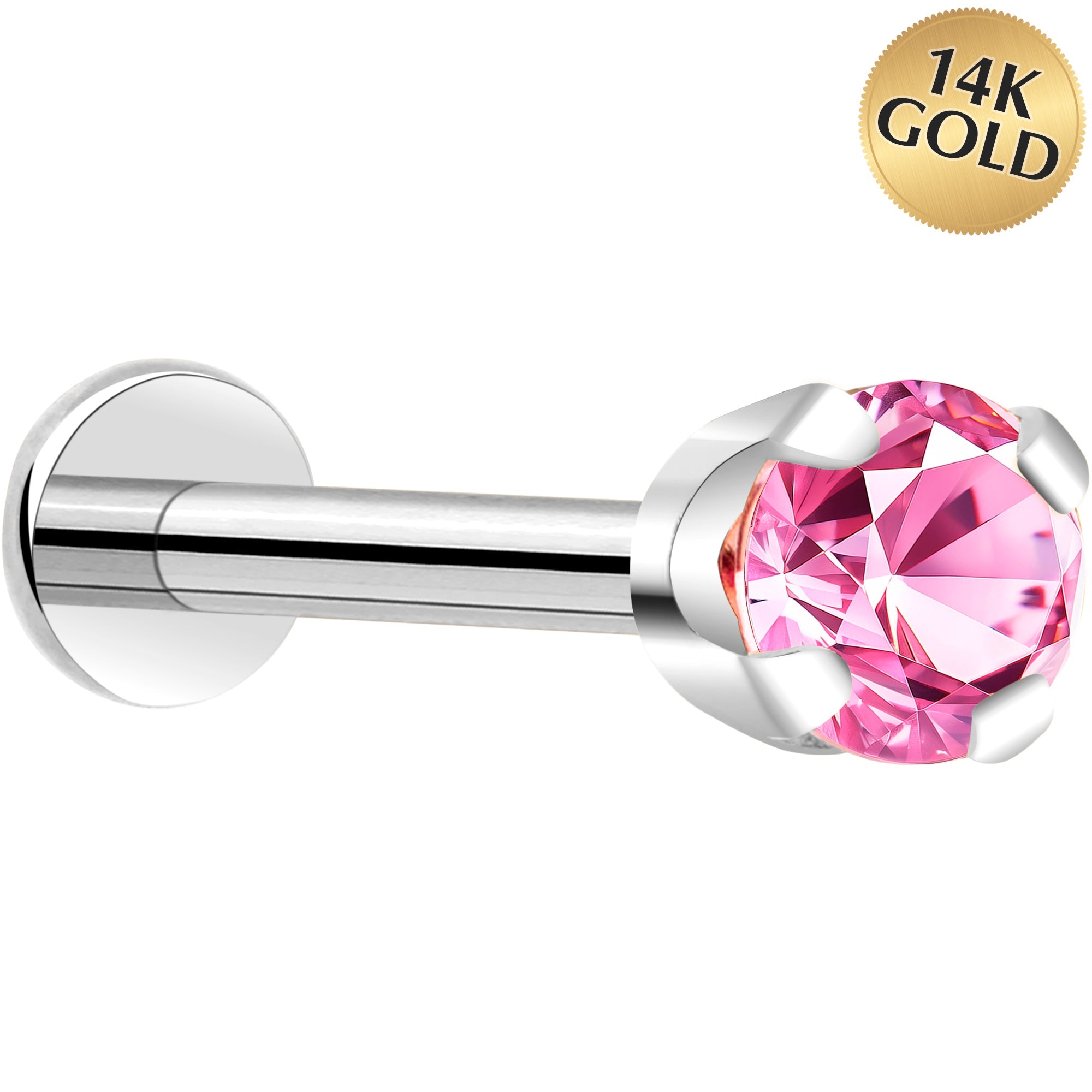 BodyCandy 14k White Gold Flat Back Earring with 3mm Cubic Zirconia Handmade — detail close-up
