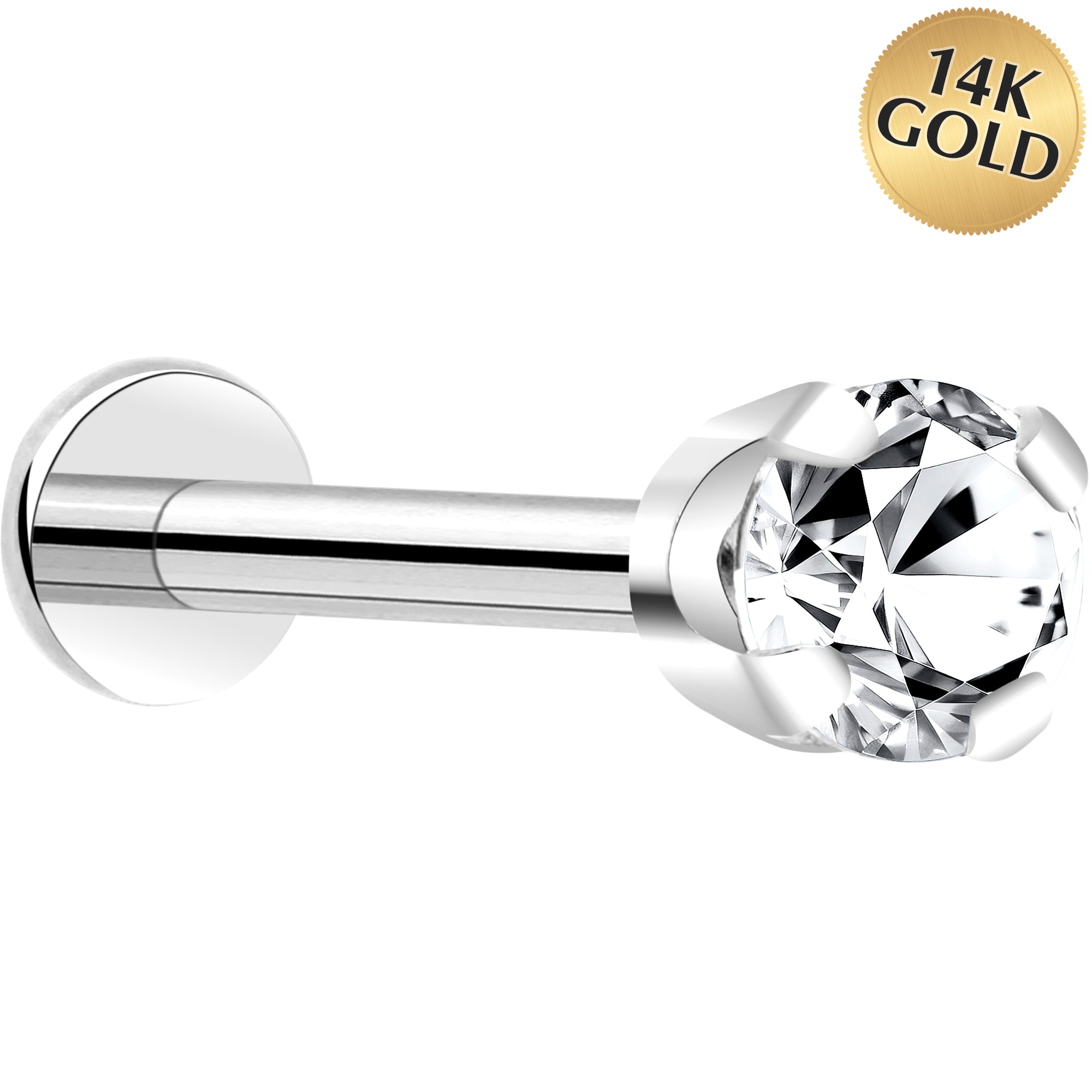 BodyCandy 14k White Gold Flat Back Earring with 3mm Cubic Zirconia Handmade — back view