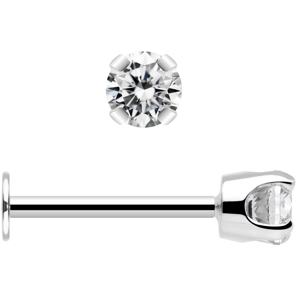 BodyCandy 14k White Gold Flat Back Earring with 3mm Cubic Zirconia Handmade — alternative angle
