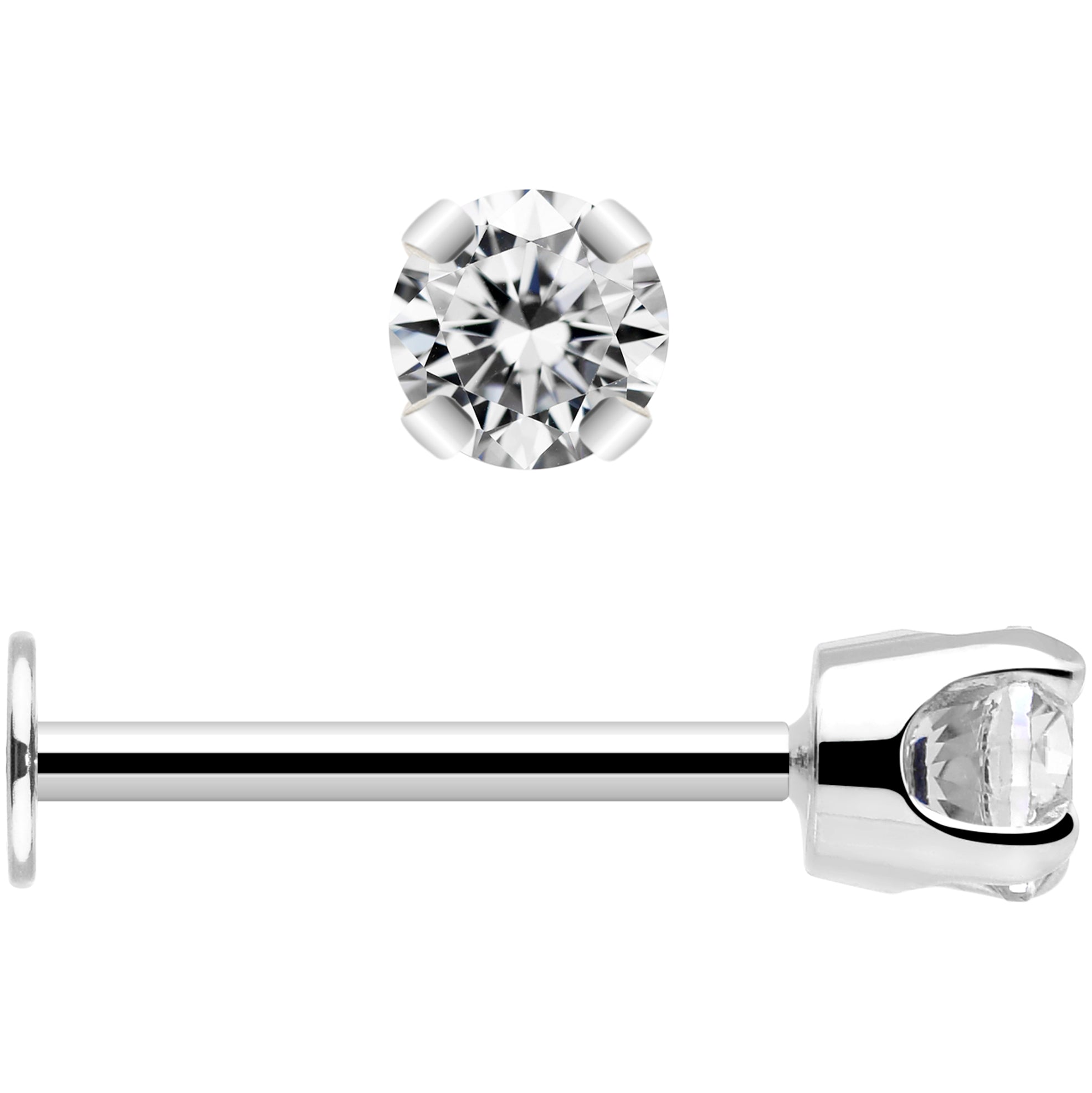 BodyCandy 14k White Gold Flat Back Earring with 3mm Cubic Zirconia Handmade — alternative angle