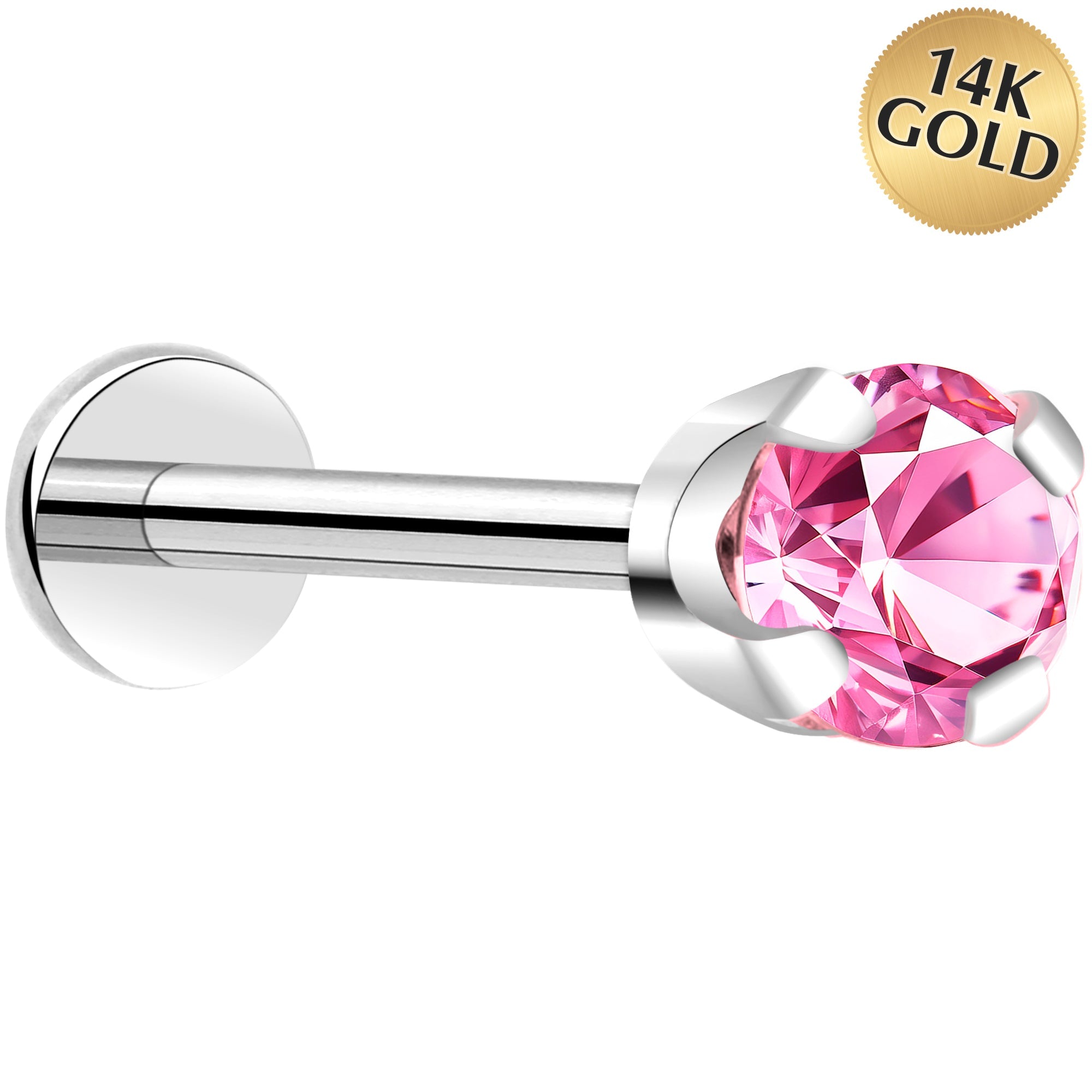 BodyCandy 14k White Gold Flat Back Earring with 3mm Cubic Zirconia Handmade — color detail