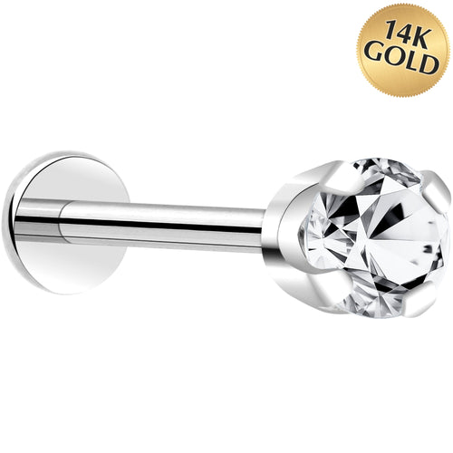 BodyCandy 14k White Gold Flat Back Earring with 3mm Cubic Zirconia Handmade — main product shot