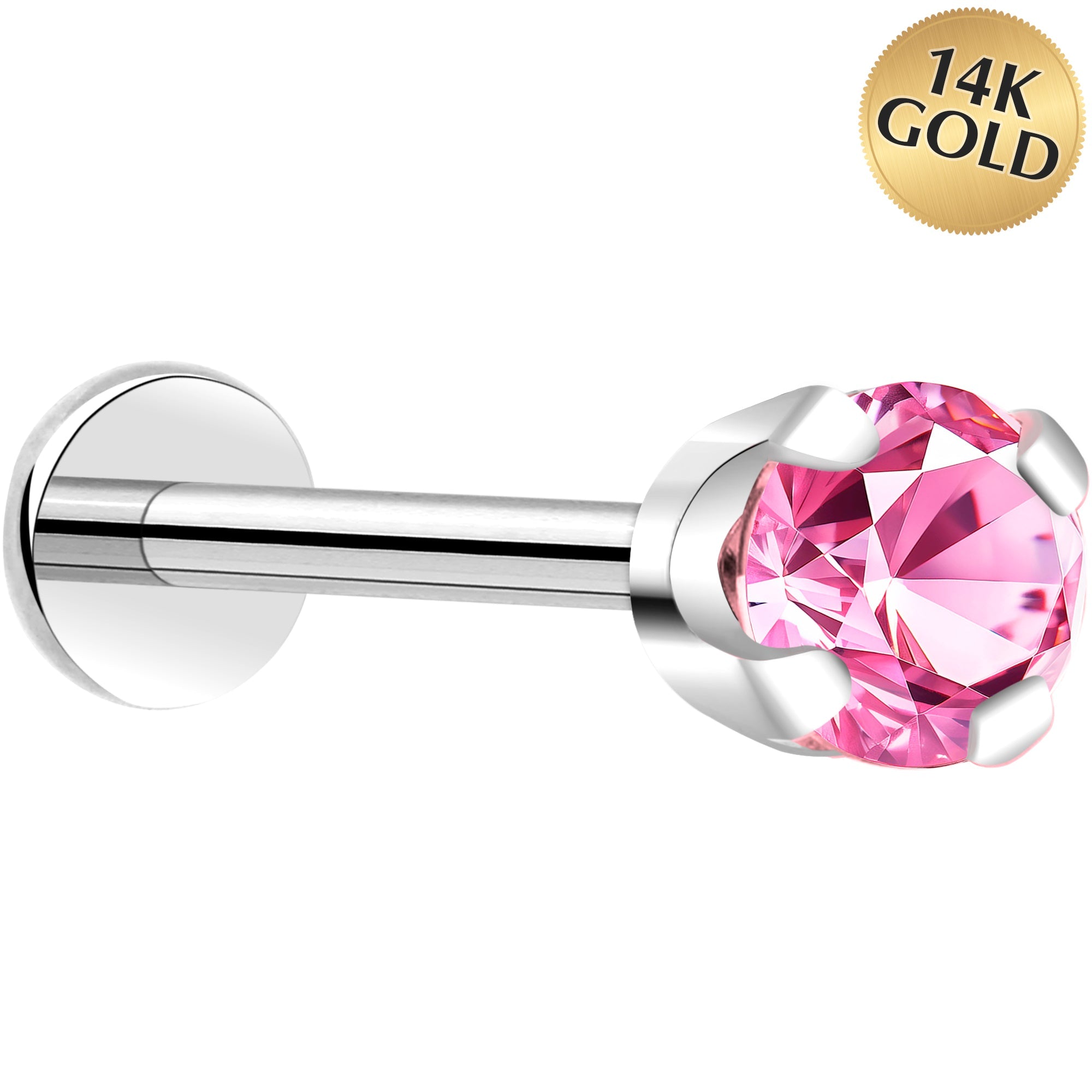 BodyCandy 14k White Gold Flat Back Earring with 3mm Cubic Zirconia Handmade — feature highlight