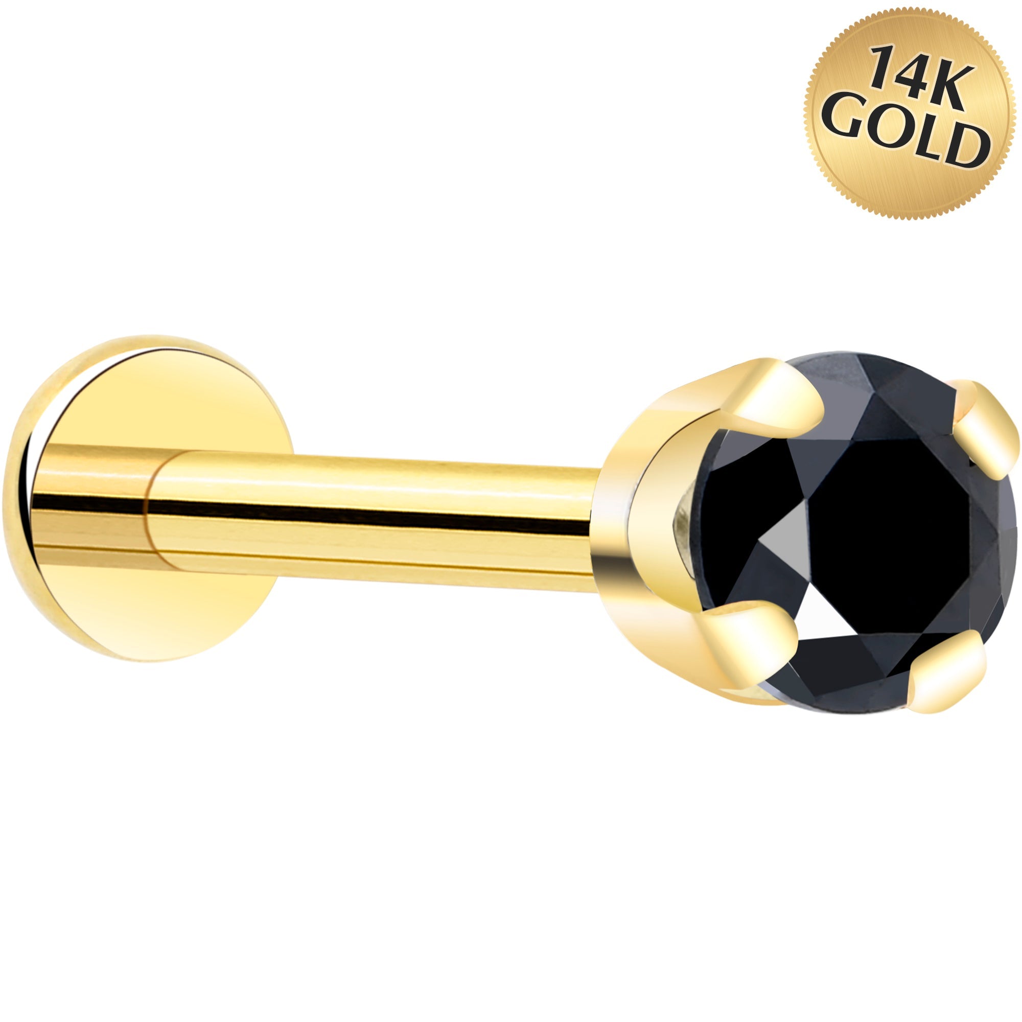 BodyCandy 14k Yellow Gold Flat Back Earring with 3mm Cubic Zirconia Handmade — flat-lay composition