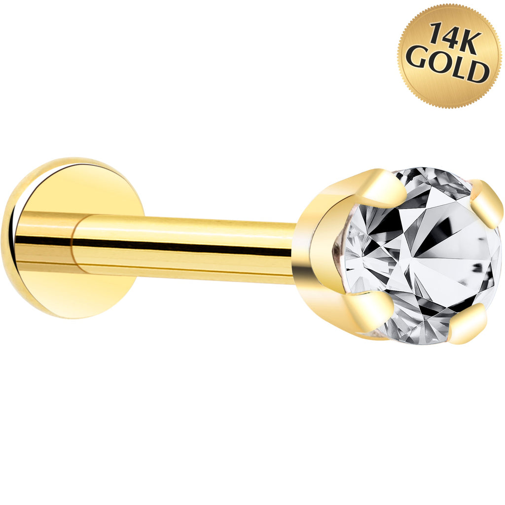 BodyCandy 14k Yellow Gold Flat Back Earring with 3mm Cubic Zirconia Handmade — main product shot