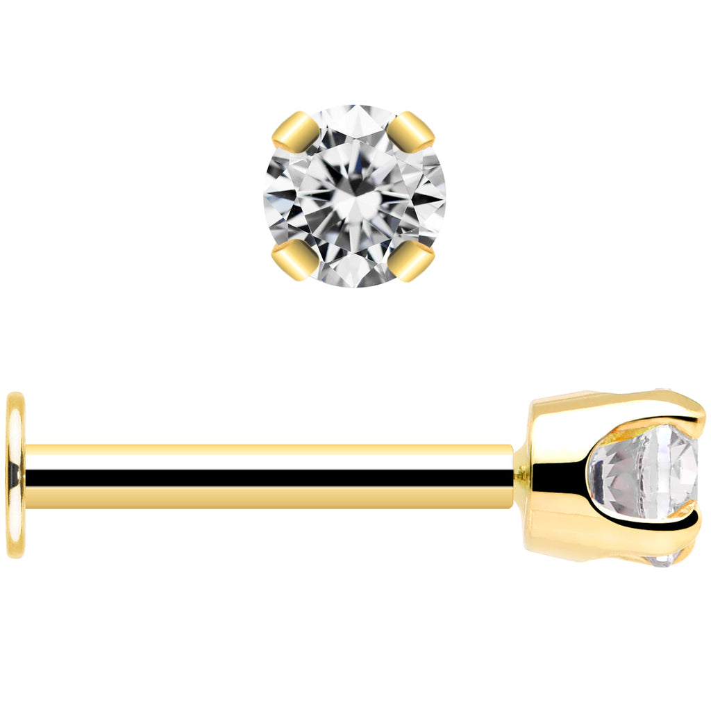 BodyCandy 14k Yellow Gold Flat Back Earring with 3mm Lab Grown Diamond Handmade — back view