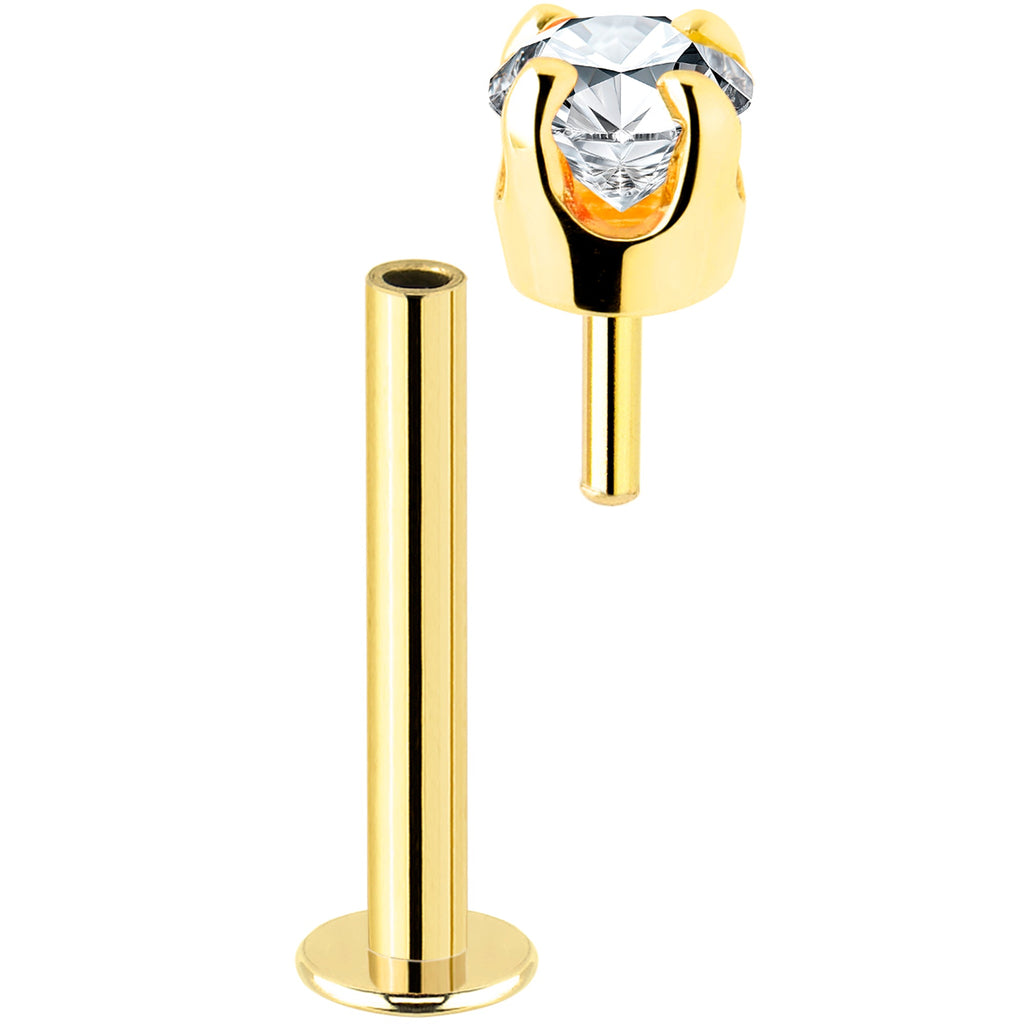 BodyCandy 14k Yellow Gold Flat Back Earring with 3mm Cubic Zirconia Handmade — detail close-up