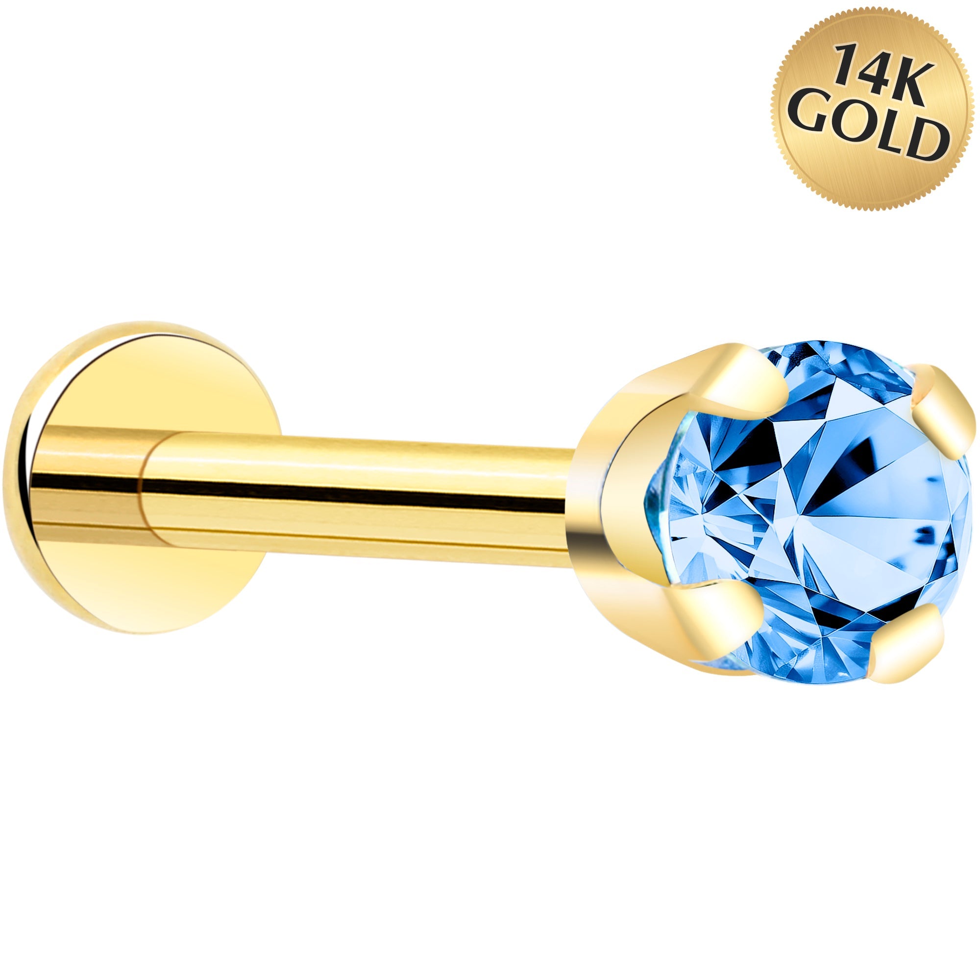 BodyCandy 14k Yellow Gold Flat Back Earring with 3mm Cubic Zirconia Handmade — side view