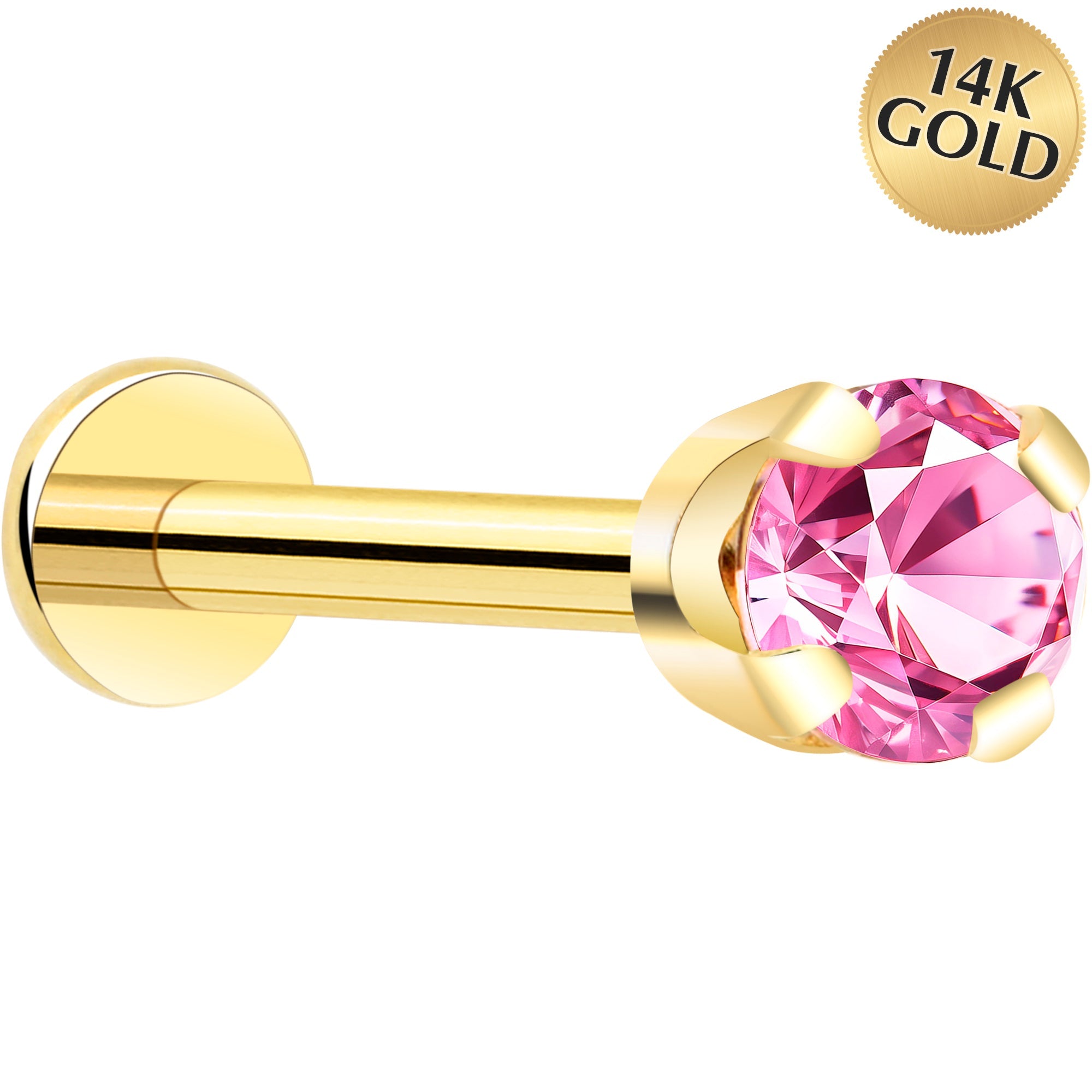 BodyCandy 14k Yellow Gold Flat Back Earring with 3mm Cubic Zirconia Handmade — in-use photo