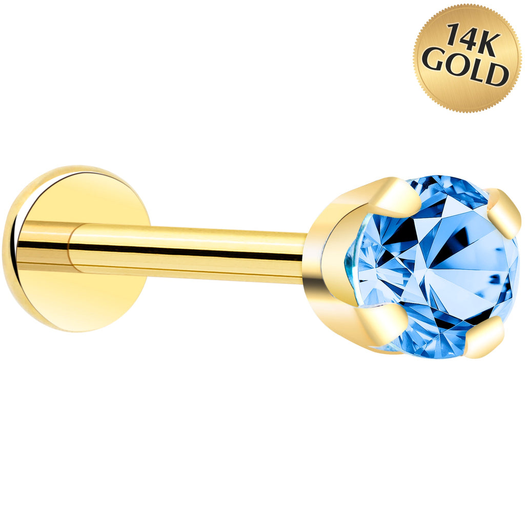 BodyCandy 14k Yellow Gold Flat Back Earring with 3mm Cubic Zirconia Handmade — detail close-up