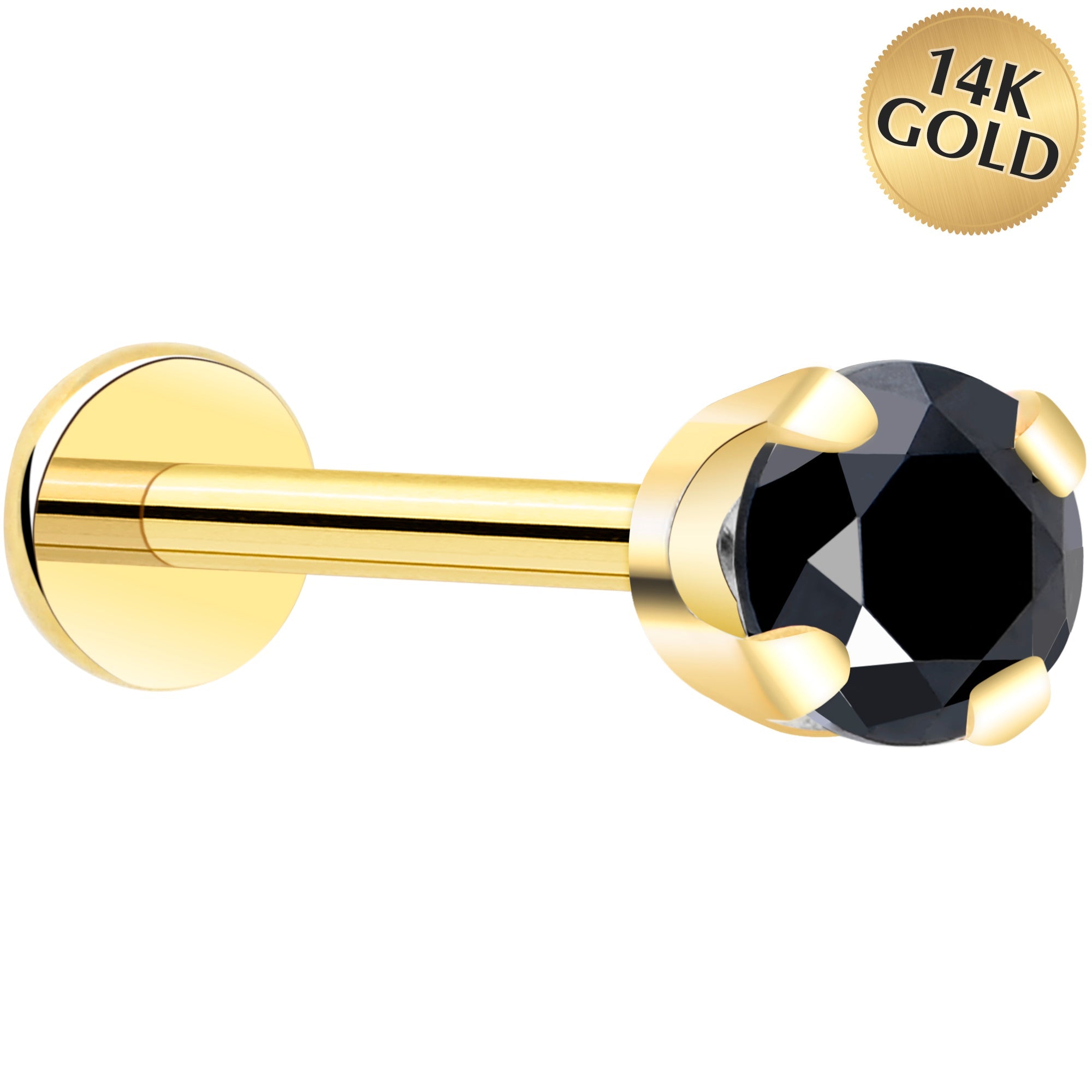 BodyCandy 14k Yellow Gold Flat Back Earring with 3mm Cubic Zirconia Handmade — size reference
