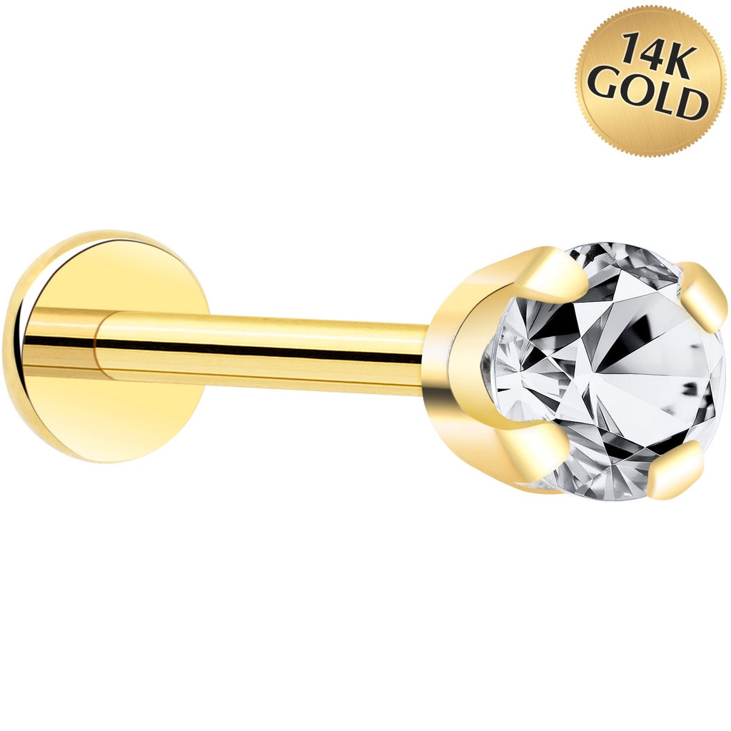 BodyCandy 14k Yellow Gold Flat Back Earring with 3mm Cubic Zirconia Handmade — color detail