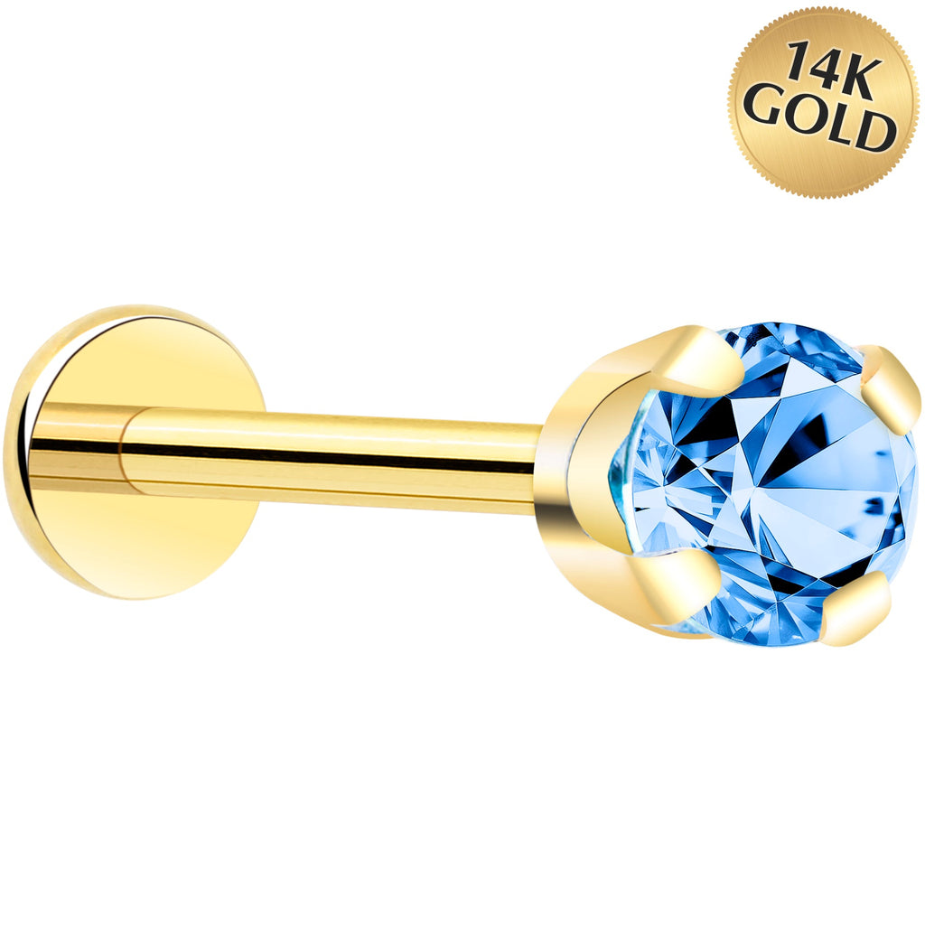 BodyCandy 14k Yellow Gold Flat Back Earring with 3mm Cubic Zirconia Handmade — comparison shot