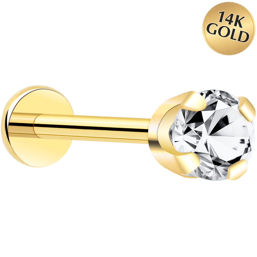 BodyCandy 14k Yellow Gold Flat Back Earring with 3mm Lab Grown Diamond Handmade — main product shot