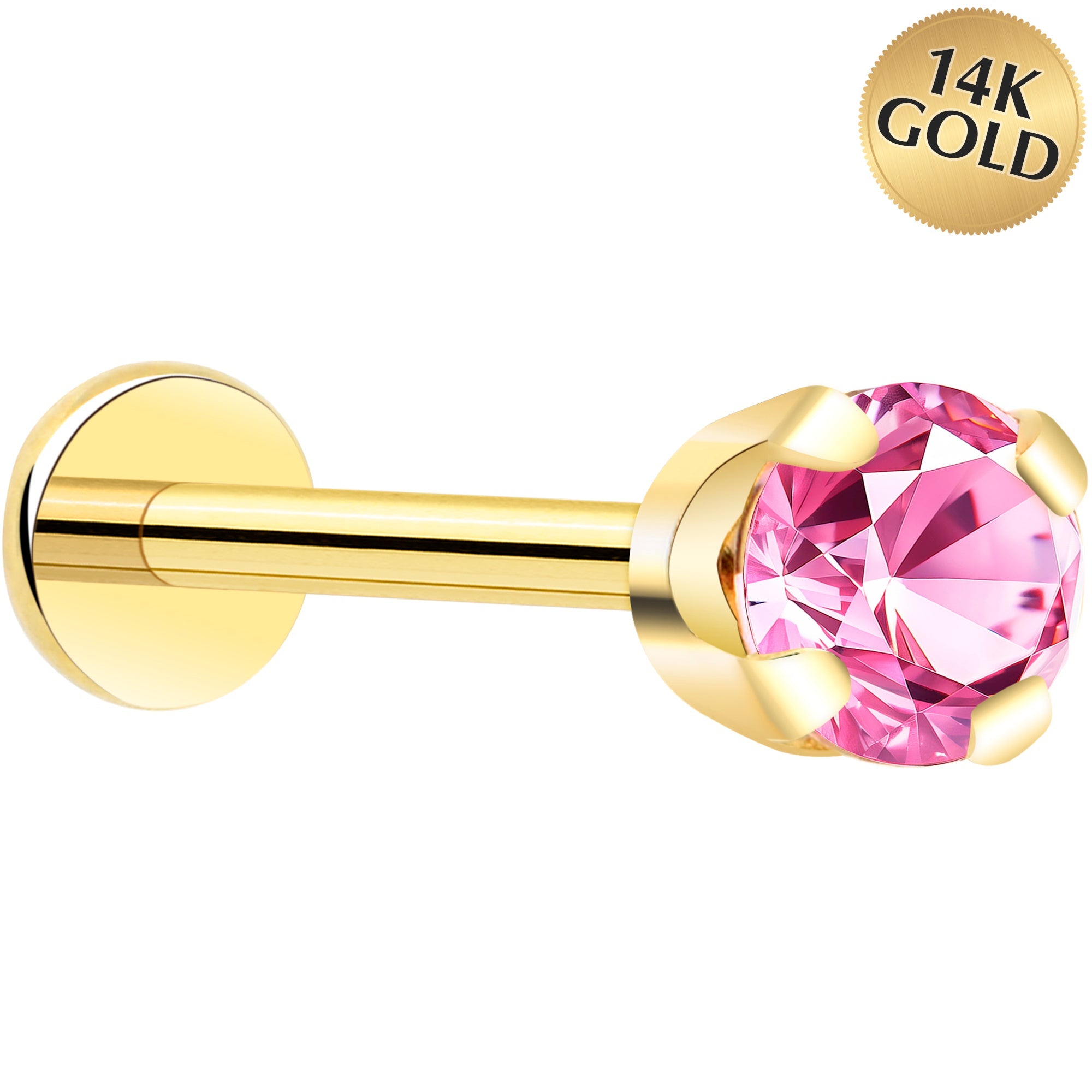 BodyCandy 14k Yellow Gold Flat Back Earring with 3mm Cubic Zirconia Handmade — feature highlight
