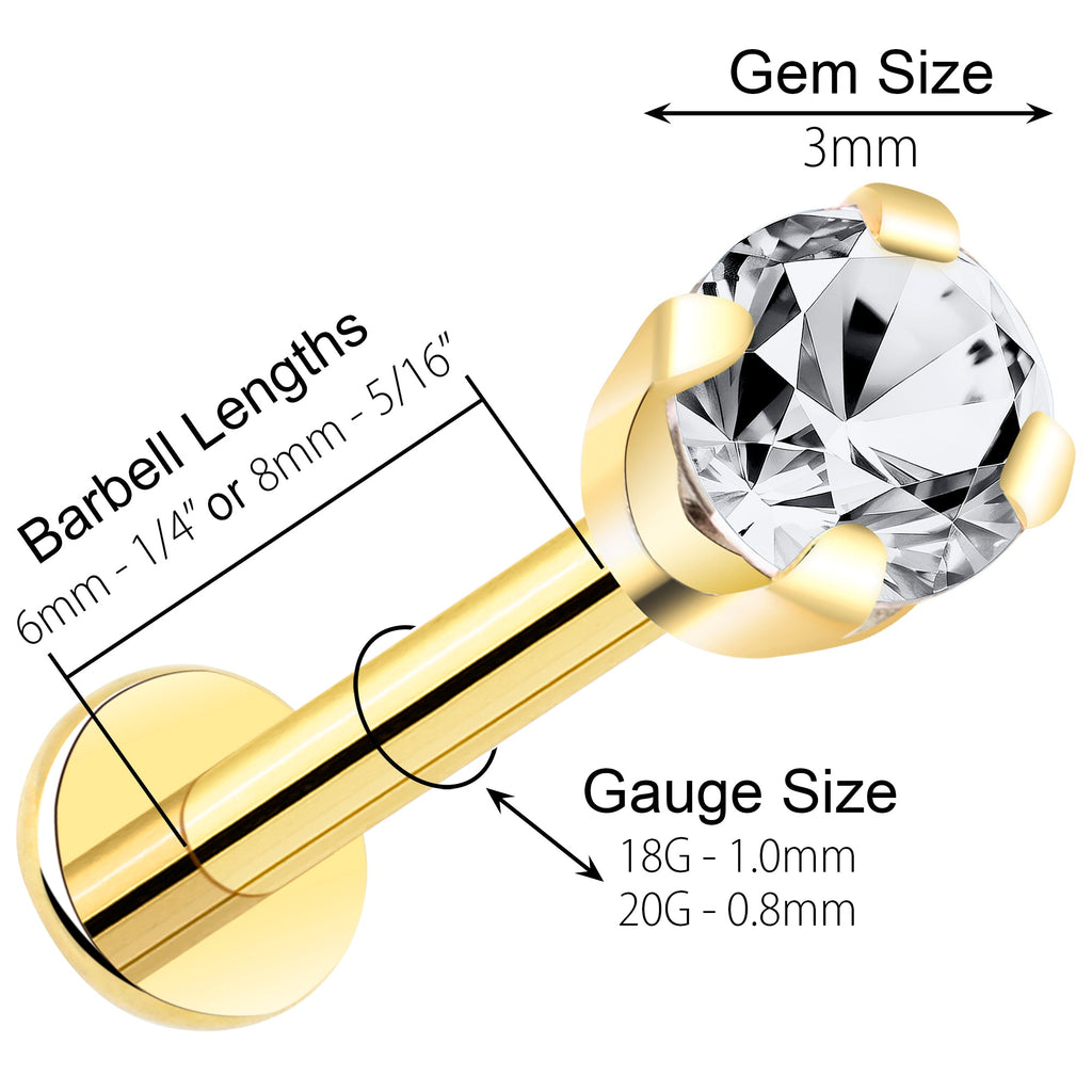 BodyCandy 14k Yellow Gold Flat Back Earring with 3mm Cubic Zirconia Handmade — side view