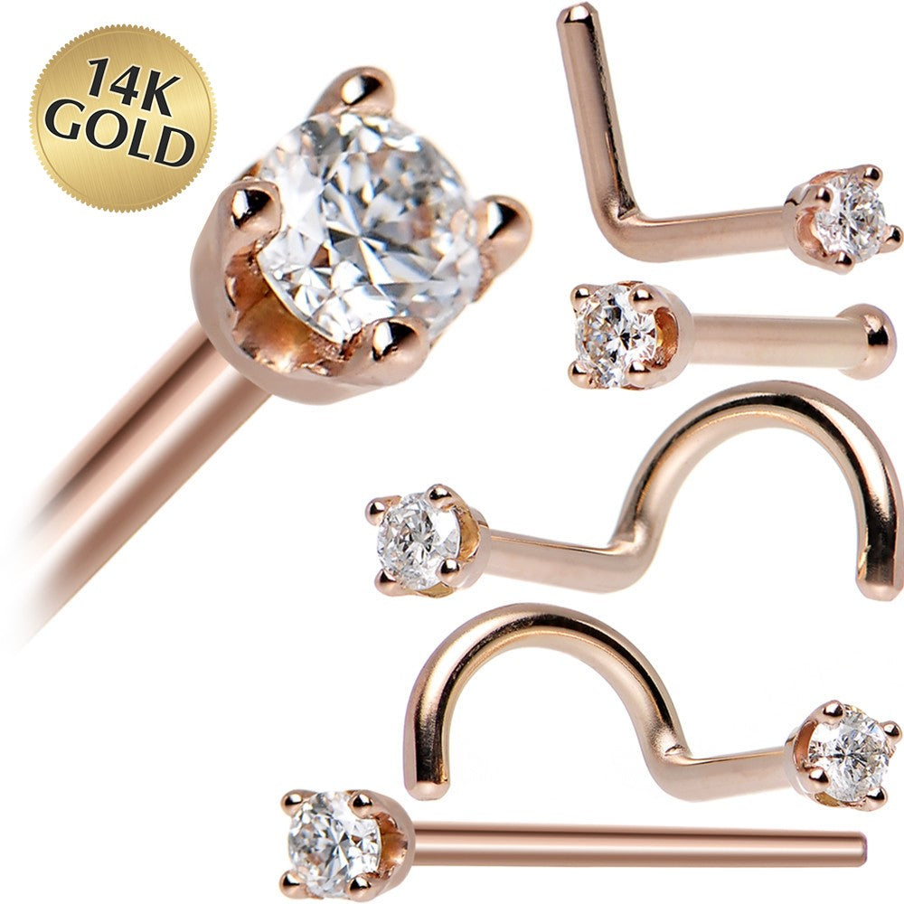 BodyCandy 14K Rose Gold 2mm Genuine Diamond Nose Ring — main product shot