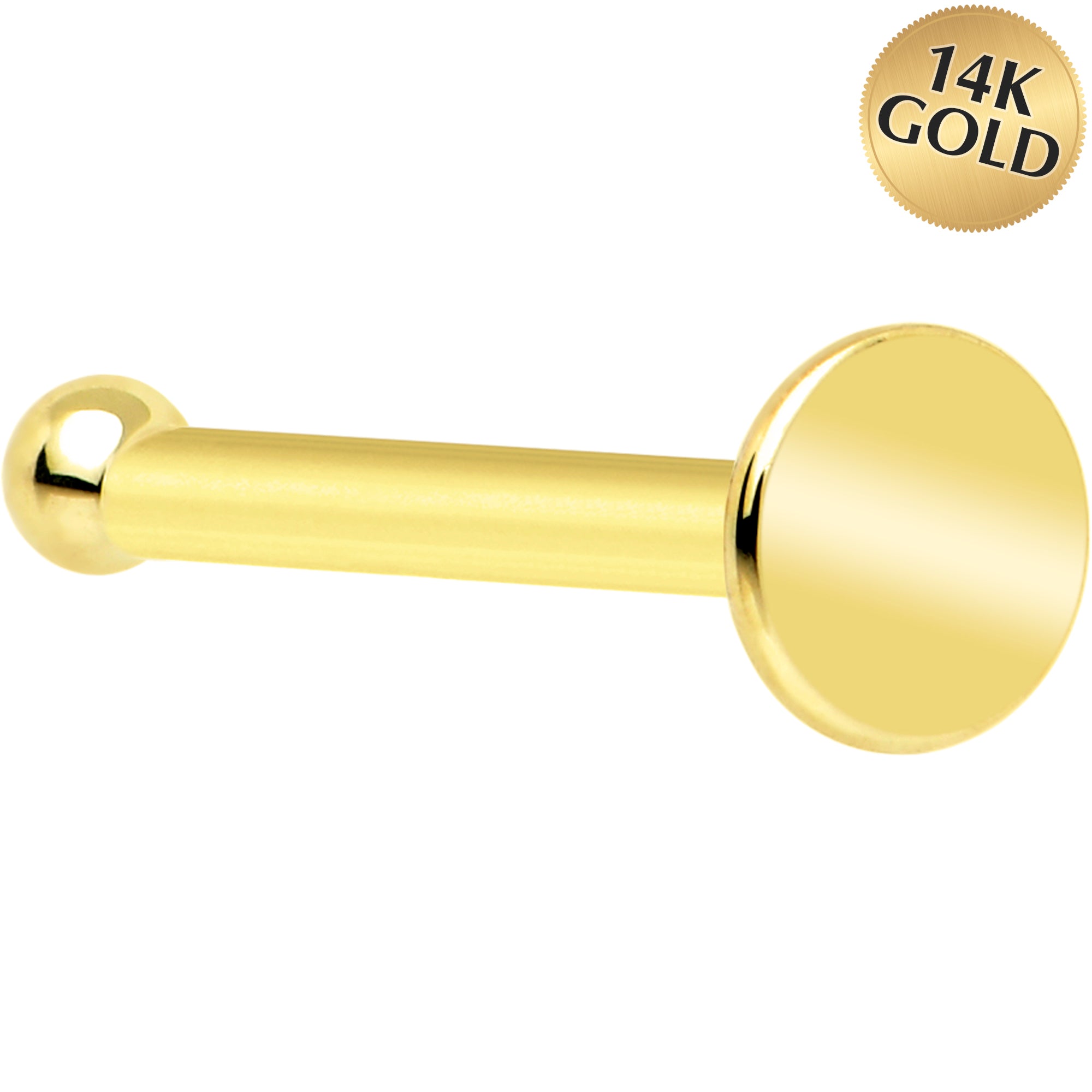 BodyCandy 20G Solid 14k Gold Flat Disc Nose Bone — in-use photo