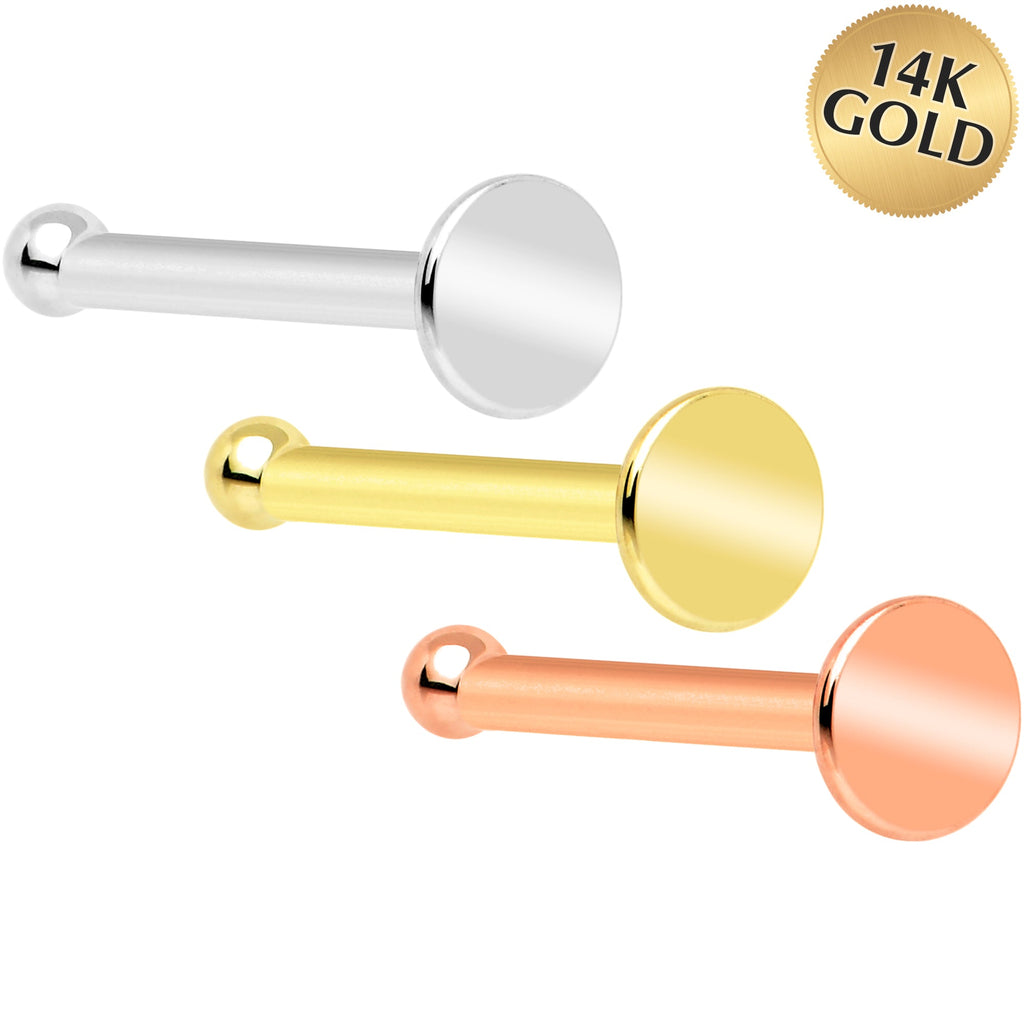 BodyCandy 20G Solid 14k Gold Flat Disc Nose Bone — main product shot