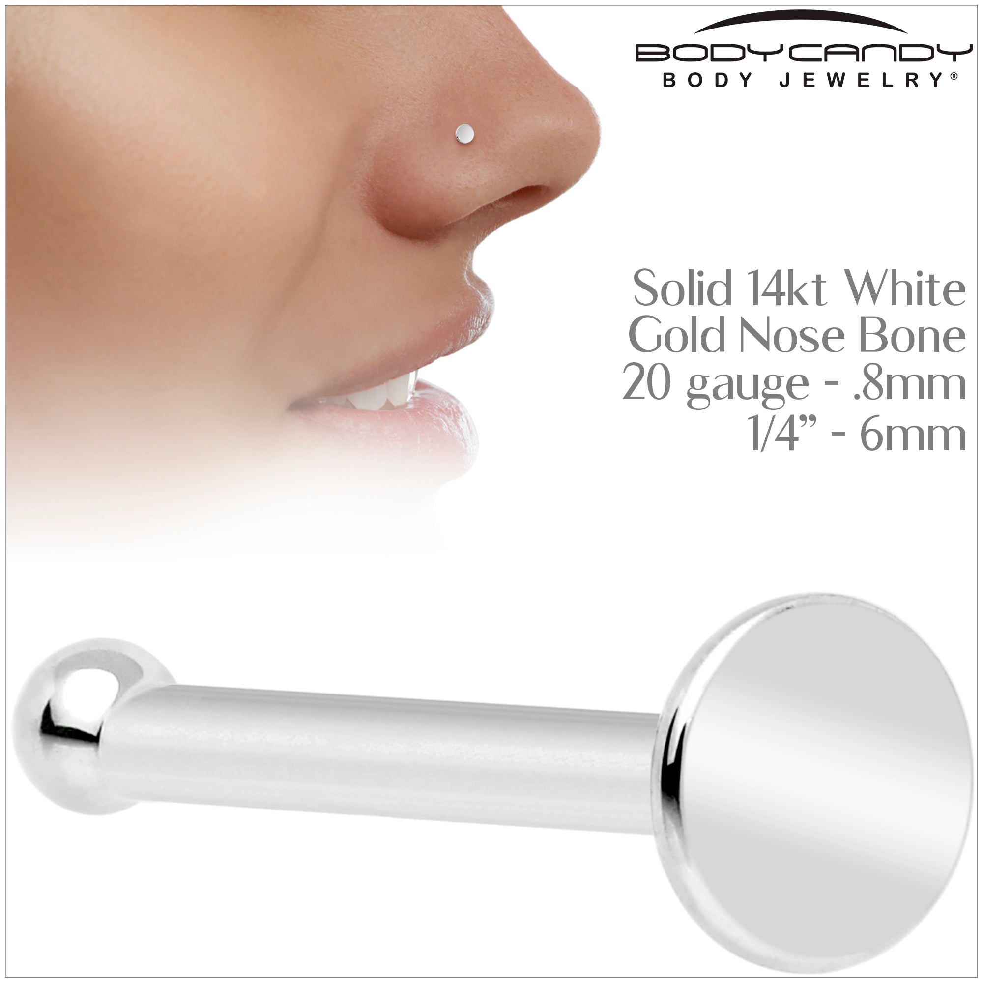 BodyCandy 20G Solid 14k Gold Flat Disc Nose Bone — lifestyle context
