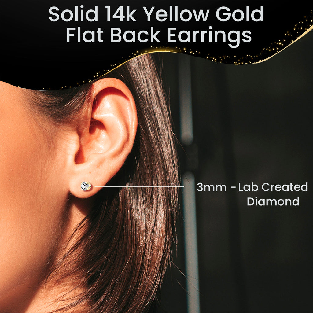 BodyCandy 14k Yellow Gold Flat Back Earring with 3mm Lab Grown Diamond Handmade — alternative angle