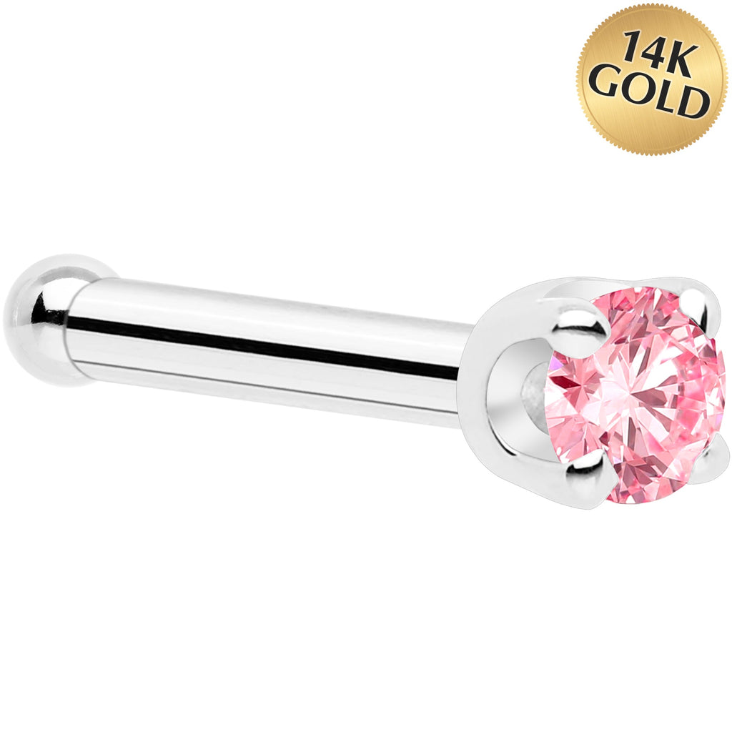 BodyCandy 14k White Gold 2mm Lab Grown Pink Diamond Nose Ring — detail close-up