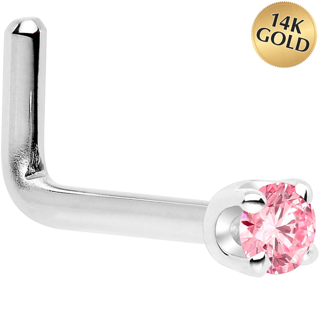 BodyCandy 14k White Gold 2mm Lab Grown Pink Diamond Nose Ring — side view