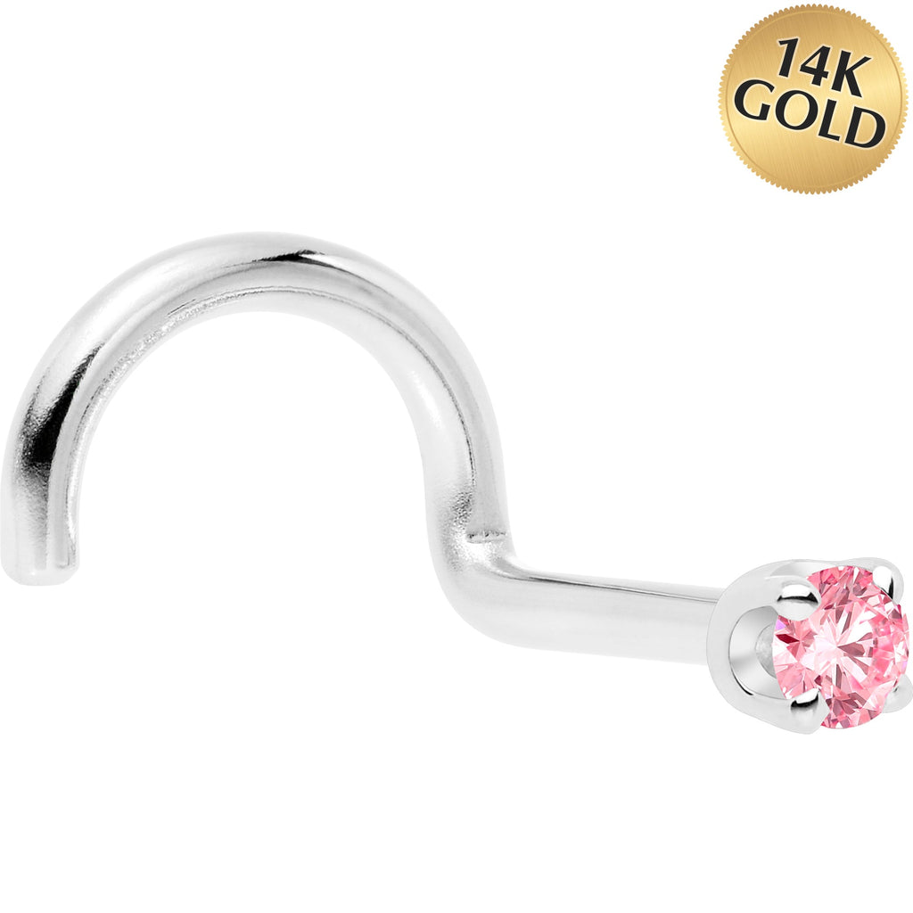 BodyCandy 14k White Gold 2mm Lab Grown Pink Diamond Nose Ring — back view