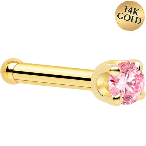 BodyCandy 14k Yellow Gold 2mm Lab Grown Pink Diamond Nose Ring — detail close-up