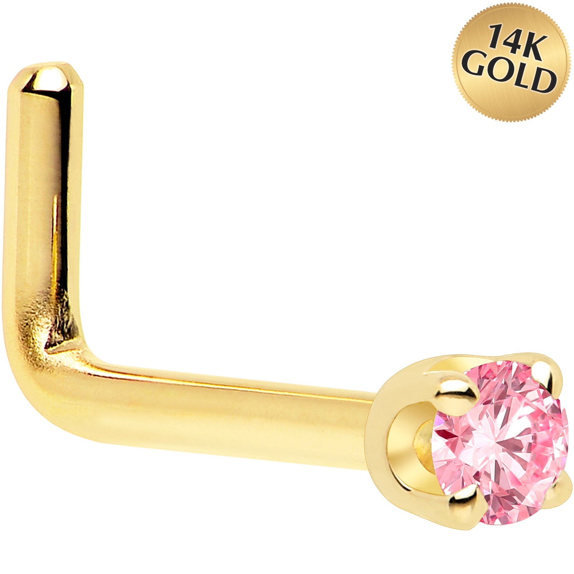BodyCandy 14k Yellow Gold 2mm Lab Grown Pink Diamond Nose Ring — side view