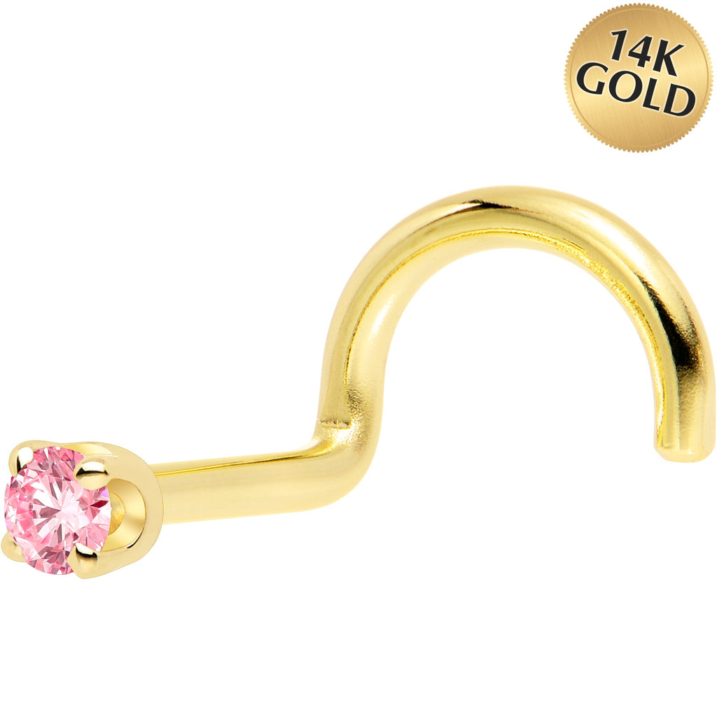 BodyCandy 14k Yellow Gold 2mm Lab Grown Pink Diamond Nose Ring — back view