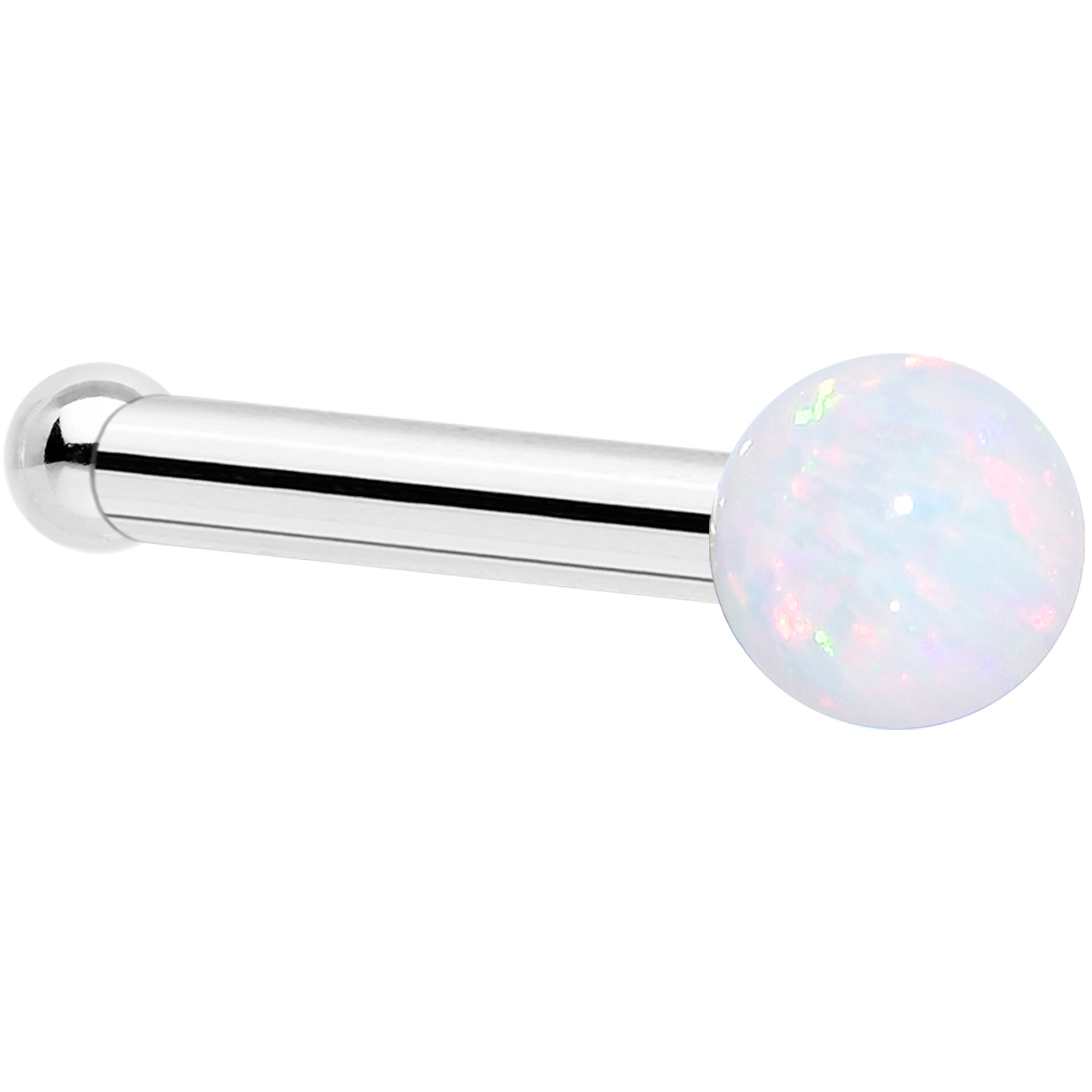 BodyCandy 14k White Gold 2.5mm Synthetic Opal Ball Nose Ring — back view
