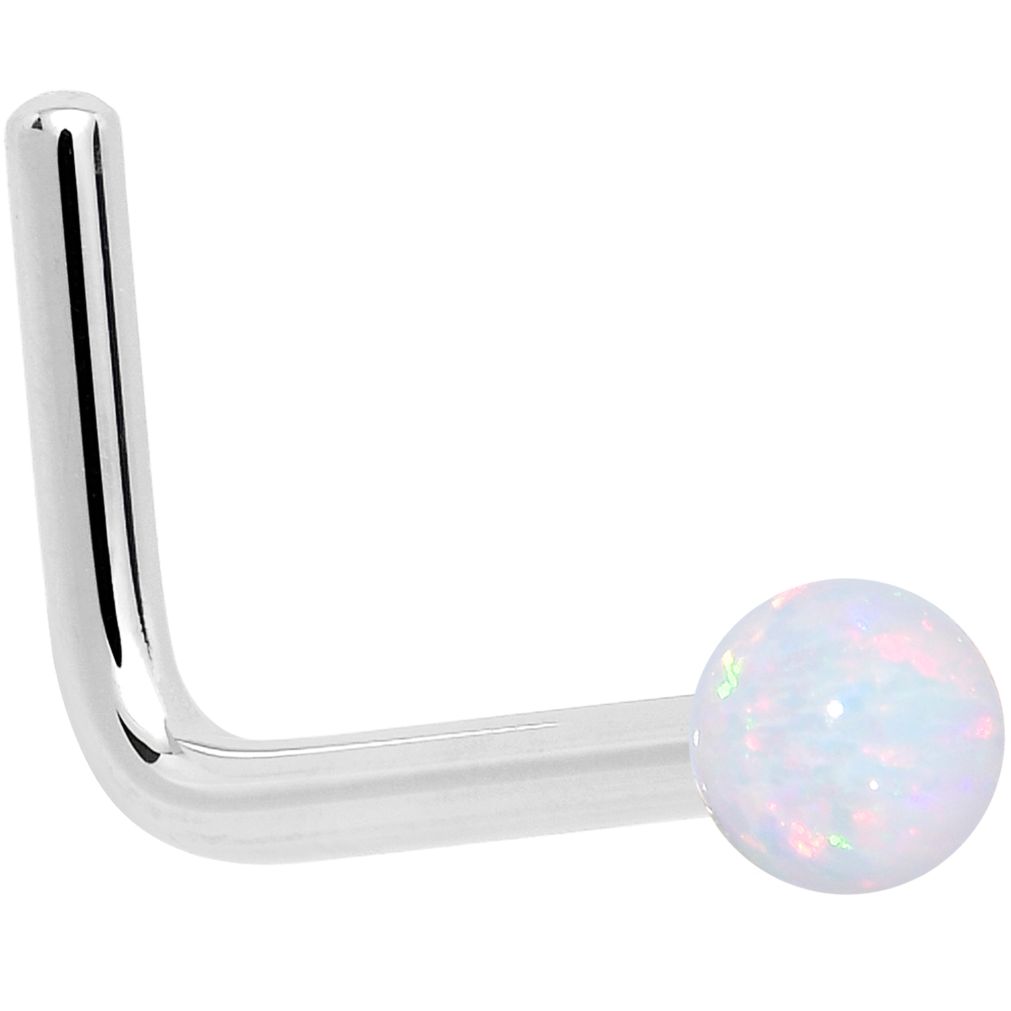 BodyCandy 14k White Gold 2.5mm Synthetic Opal Ball Nose Ring — alternative angle