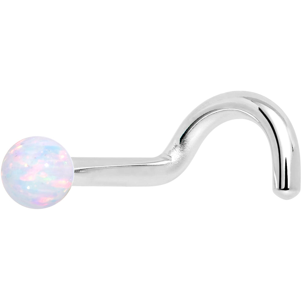 BodyCandy 14k White Gold 2.5mm Synthetic Opal Ball Nose Ring — in-use photo