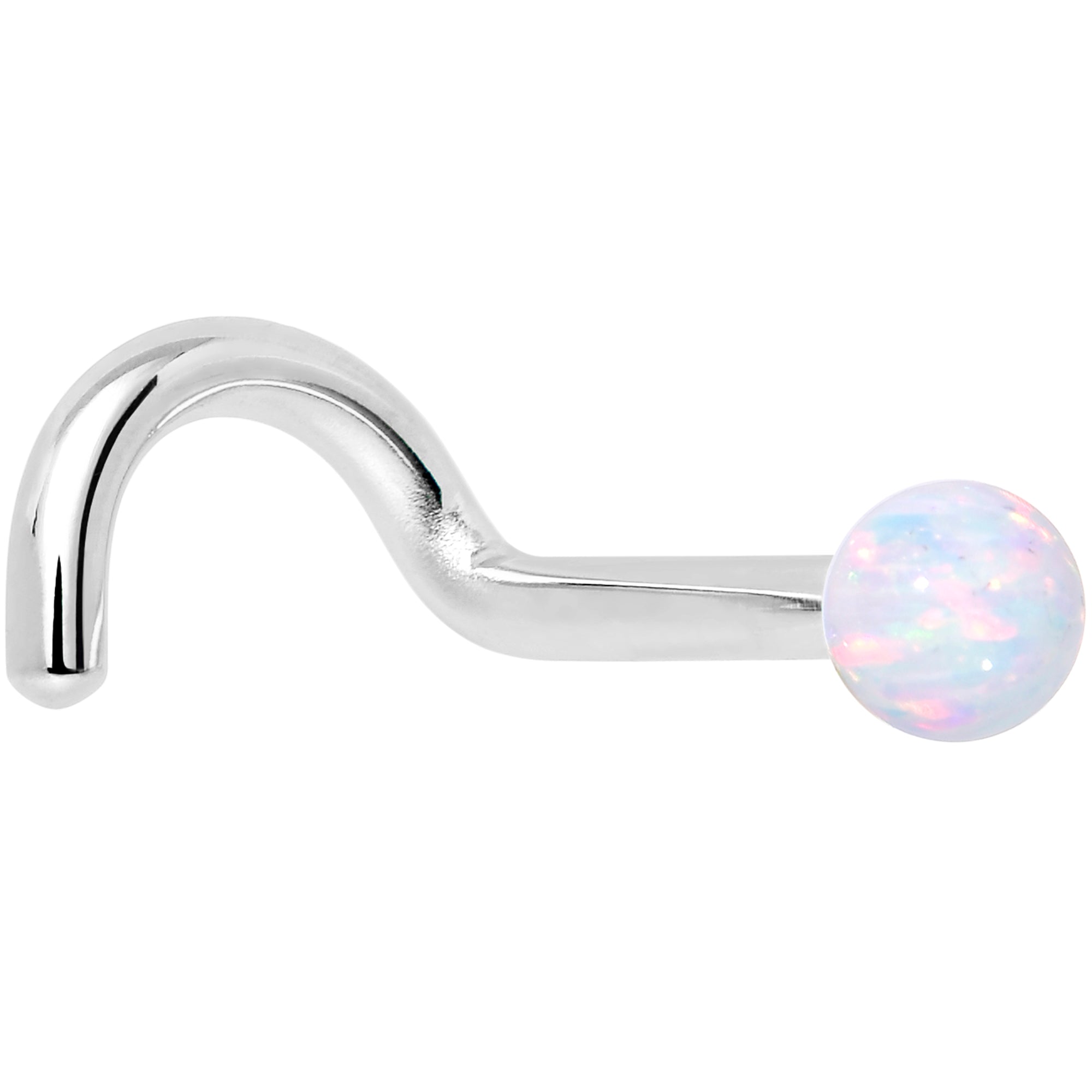 BodyCandy 14k White Gold 2.5mm Synthetic Opal Ball Nose Ring — size reference