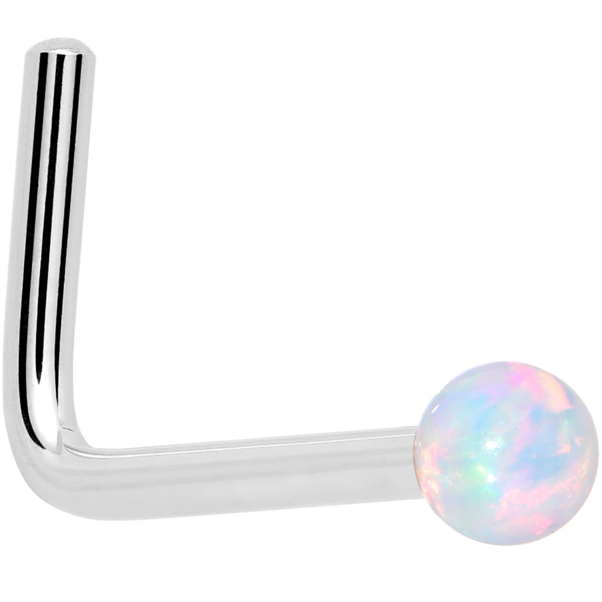 BodyCandy 14k White Gold 2.5mm Synthetic Opal Ball Nose Ring — color detail